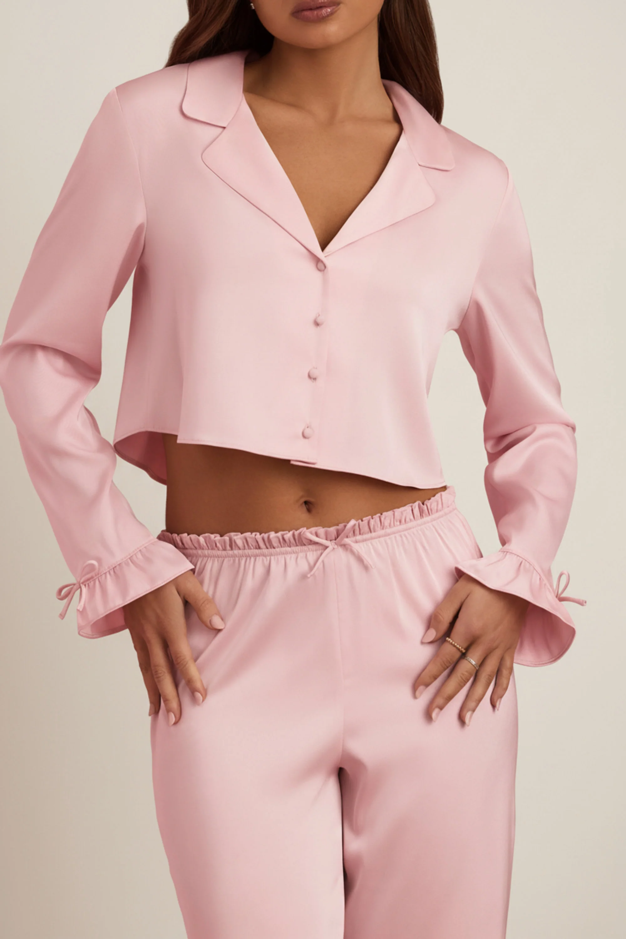 Ruffle-Trim Cropped Pyjama Top in Baby Pink - Image 4