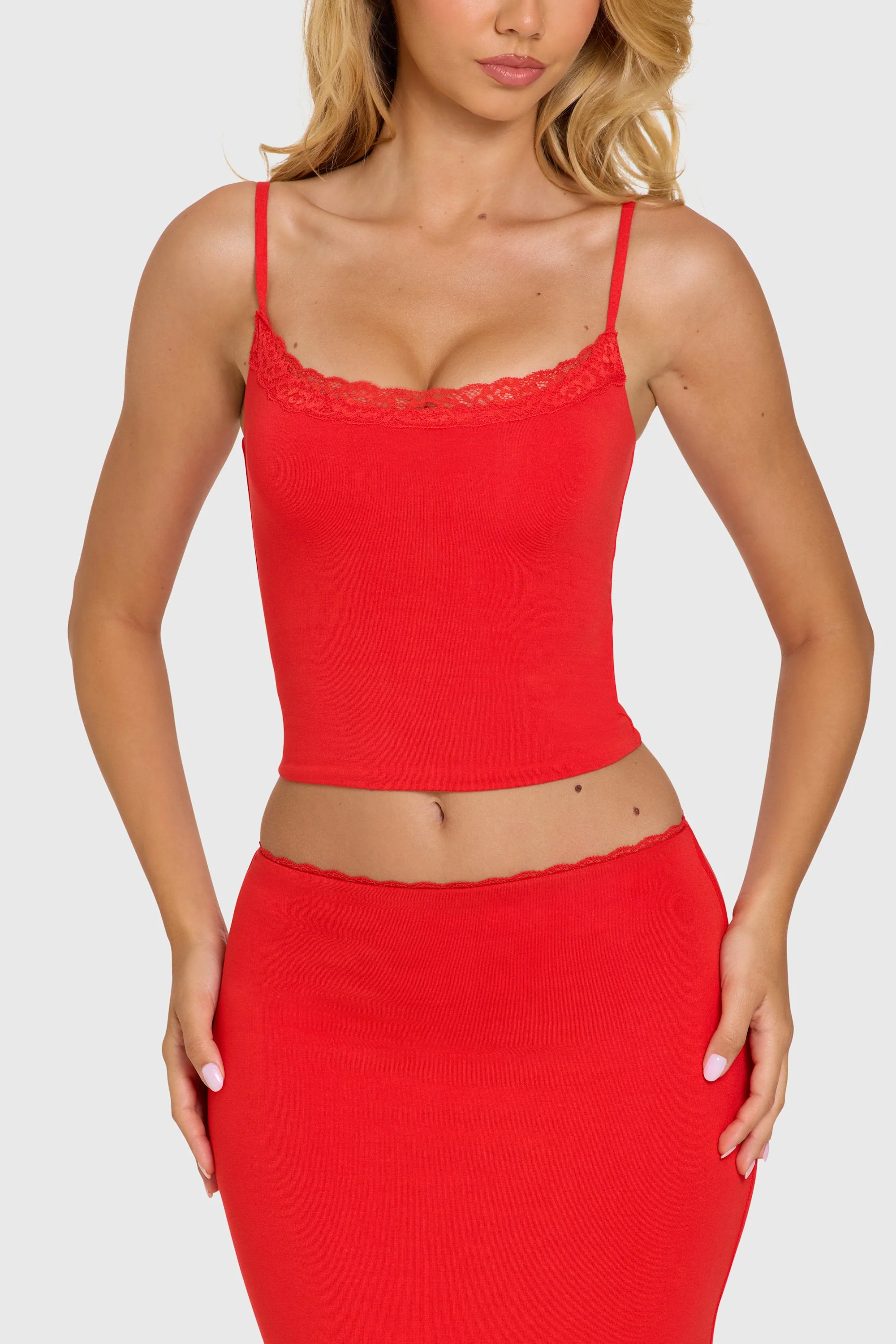 Modal Lace-Trim Top in Cherry - Image 2