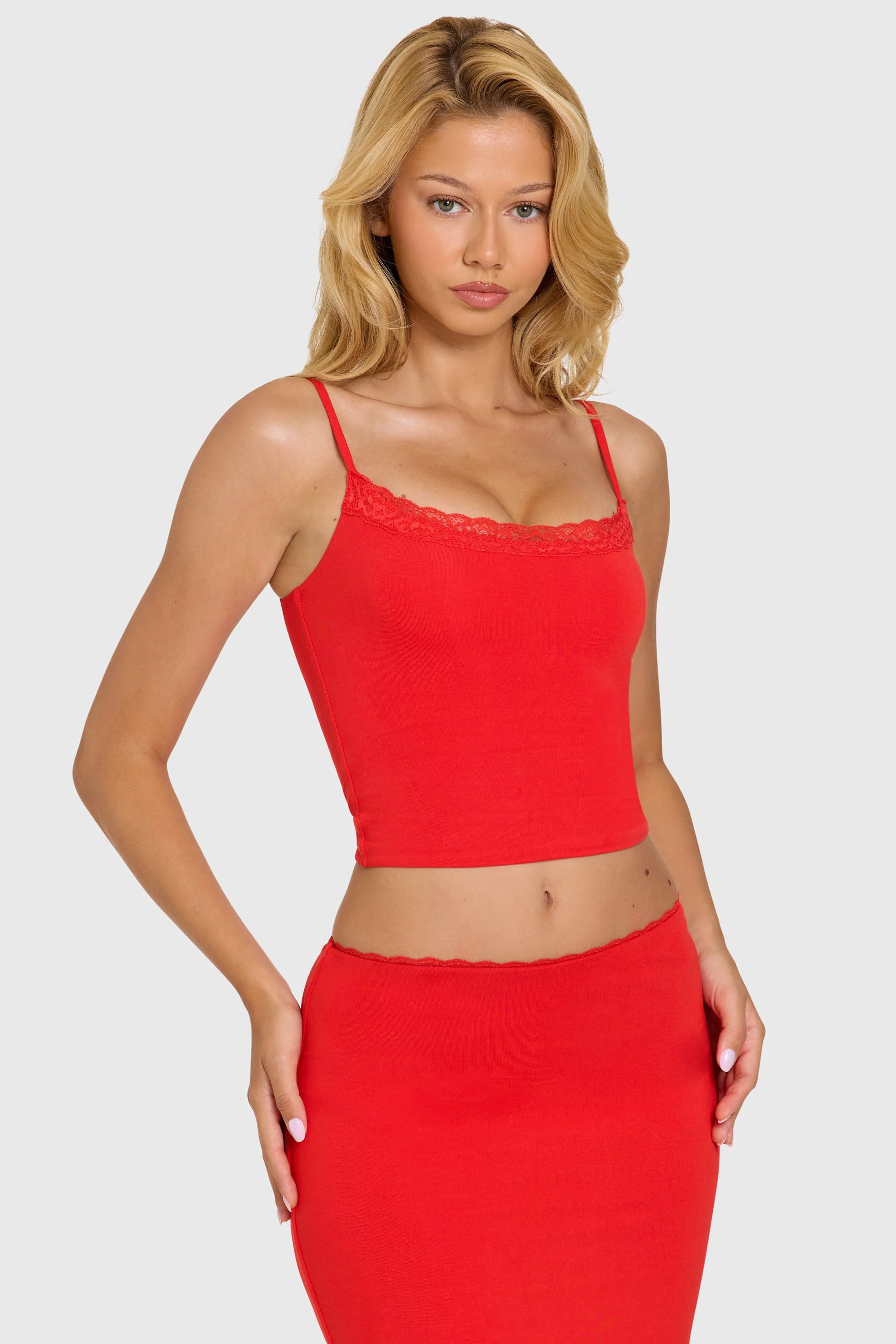 Modal Lace-Trim Top in Cherry - Image 6
