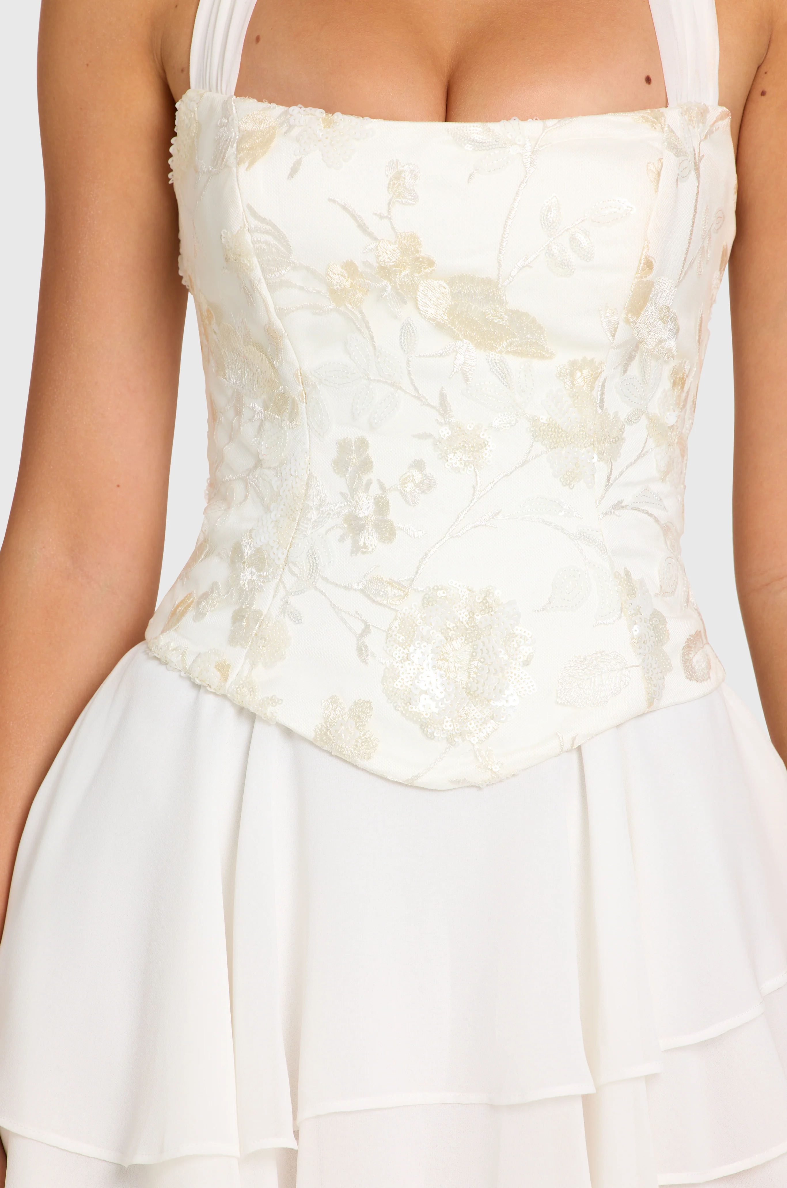 Embellished Corset Mini Dress in Pearl - Image 5