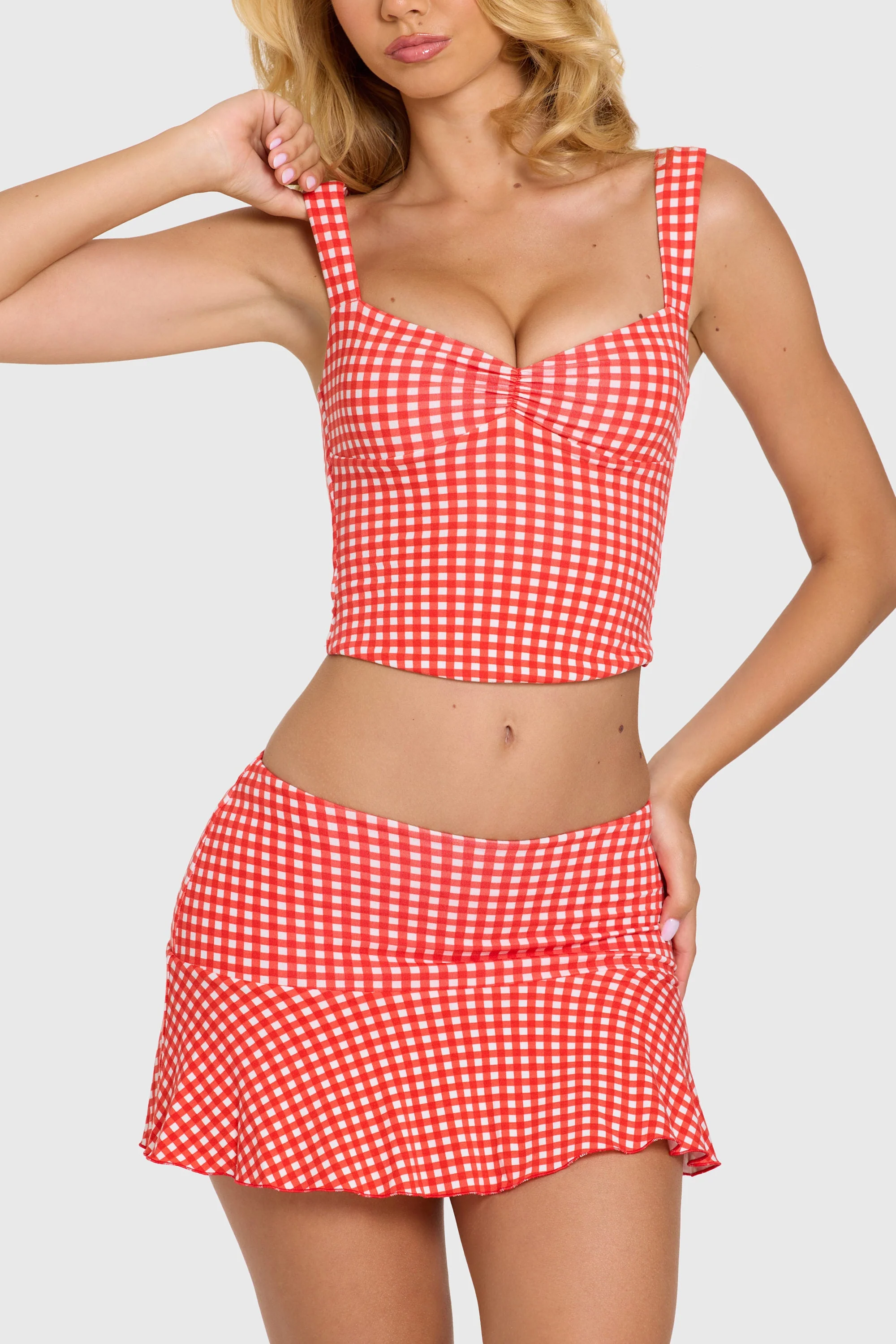 Modal Ruched Bust Top in Red Gingham - Image 2