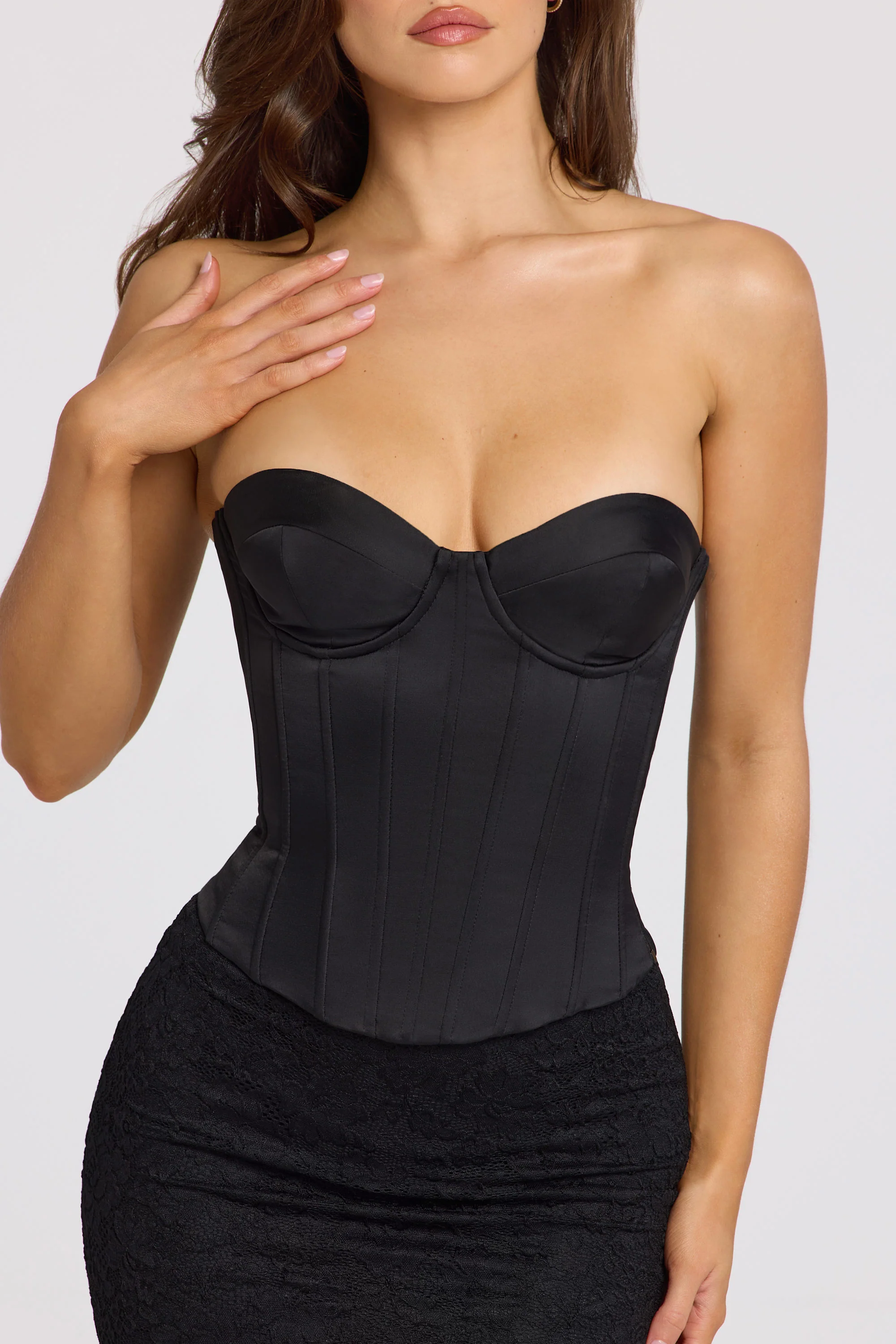 Satin Lace-Up Corset Top in Black - Image 4