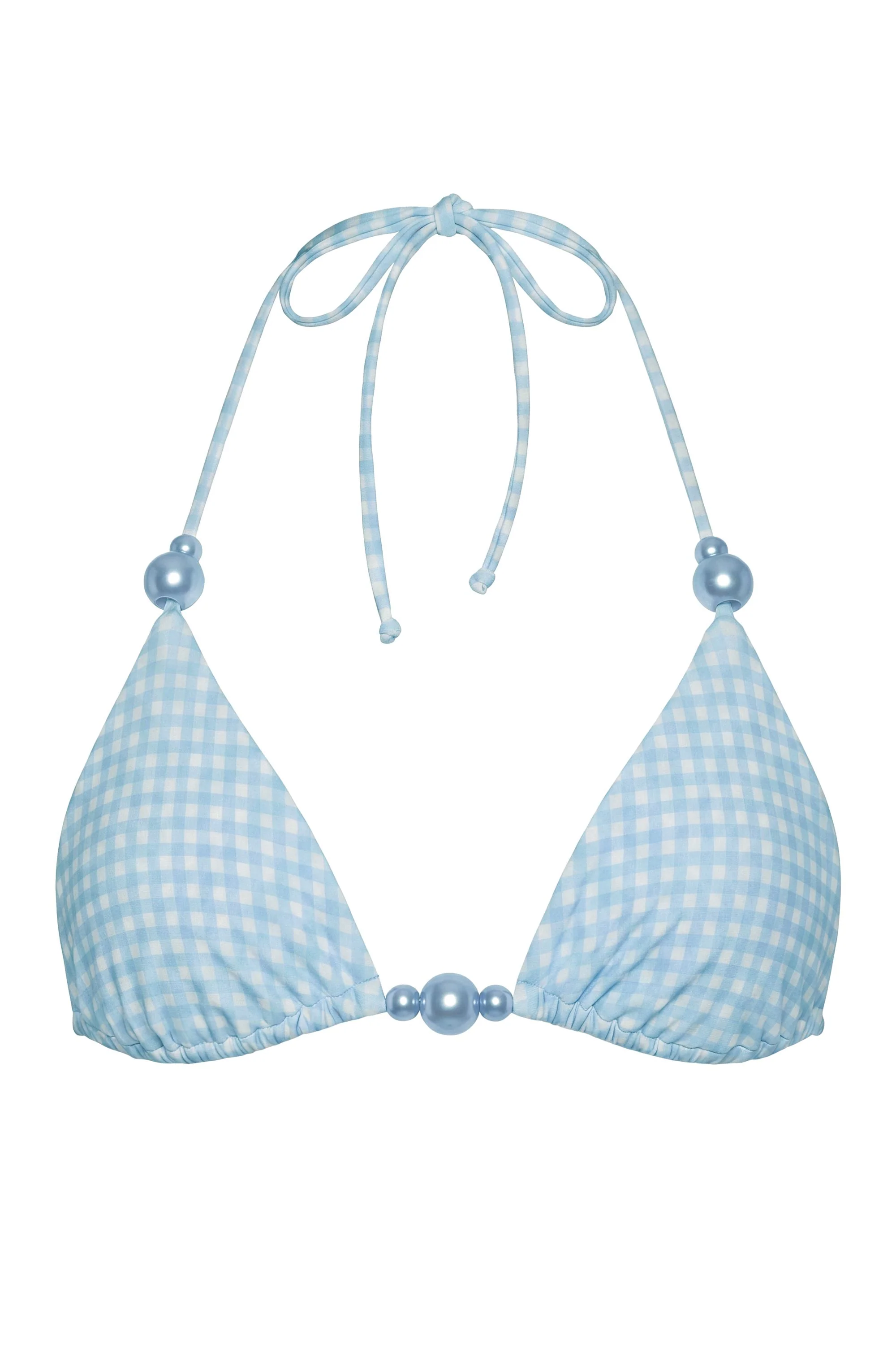 Triangle Bikini Top in Blue Gingham Print - Image 3