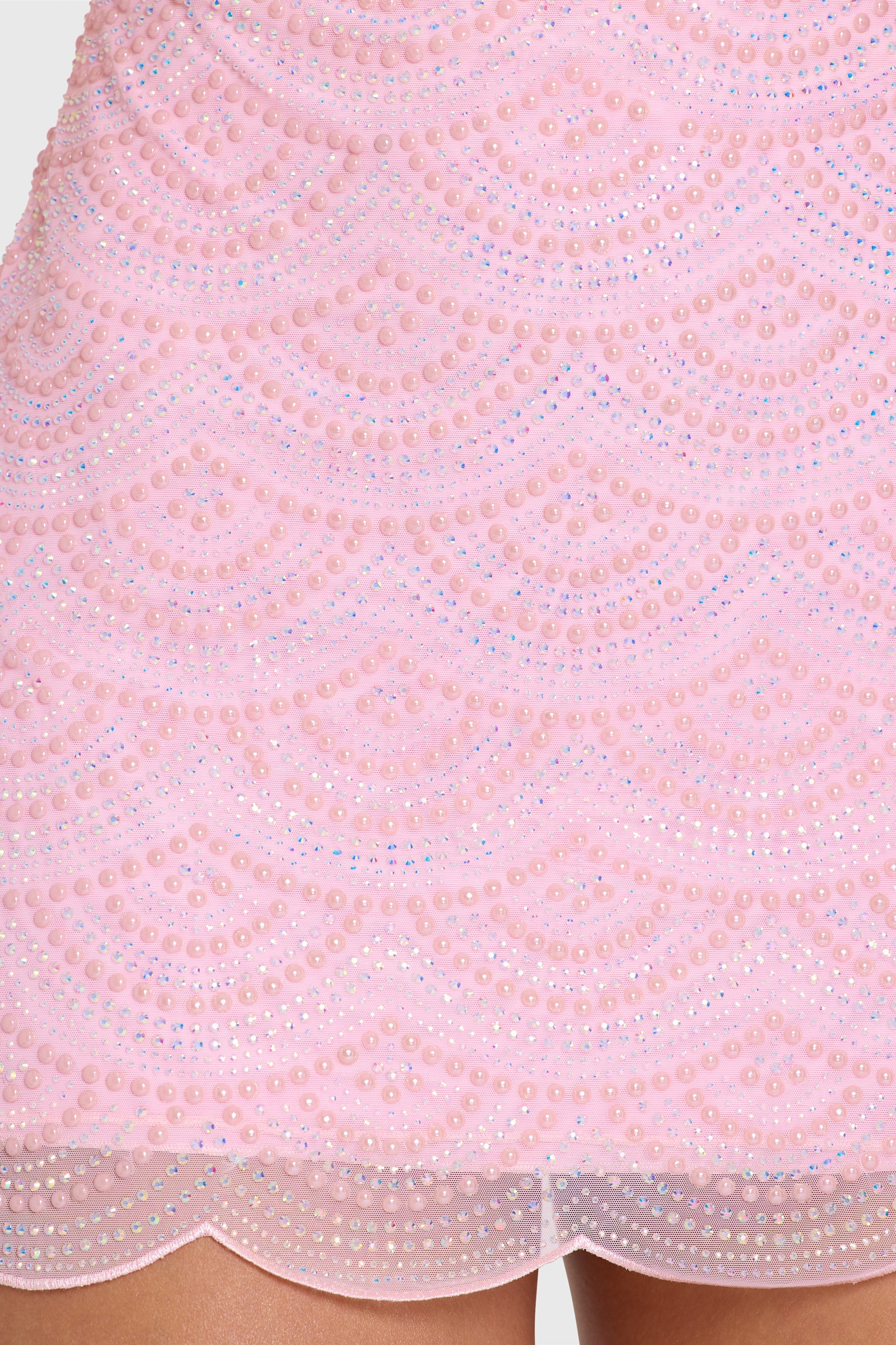 Embellished Square-Neck Mini Dress in Bubblegum Pink - Image 4