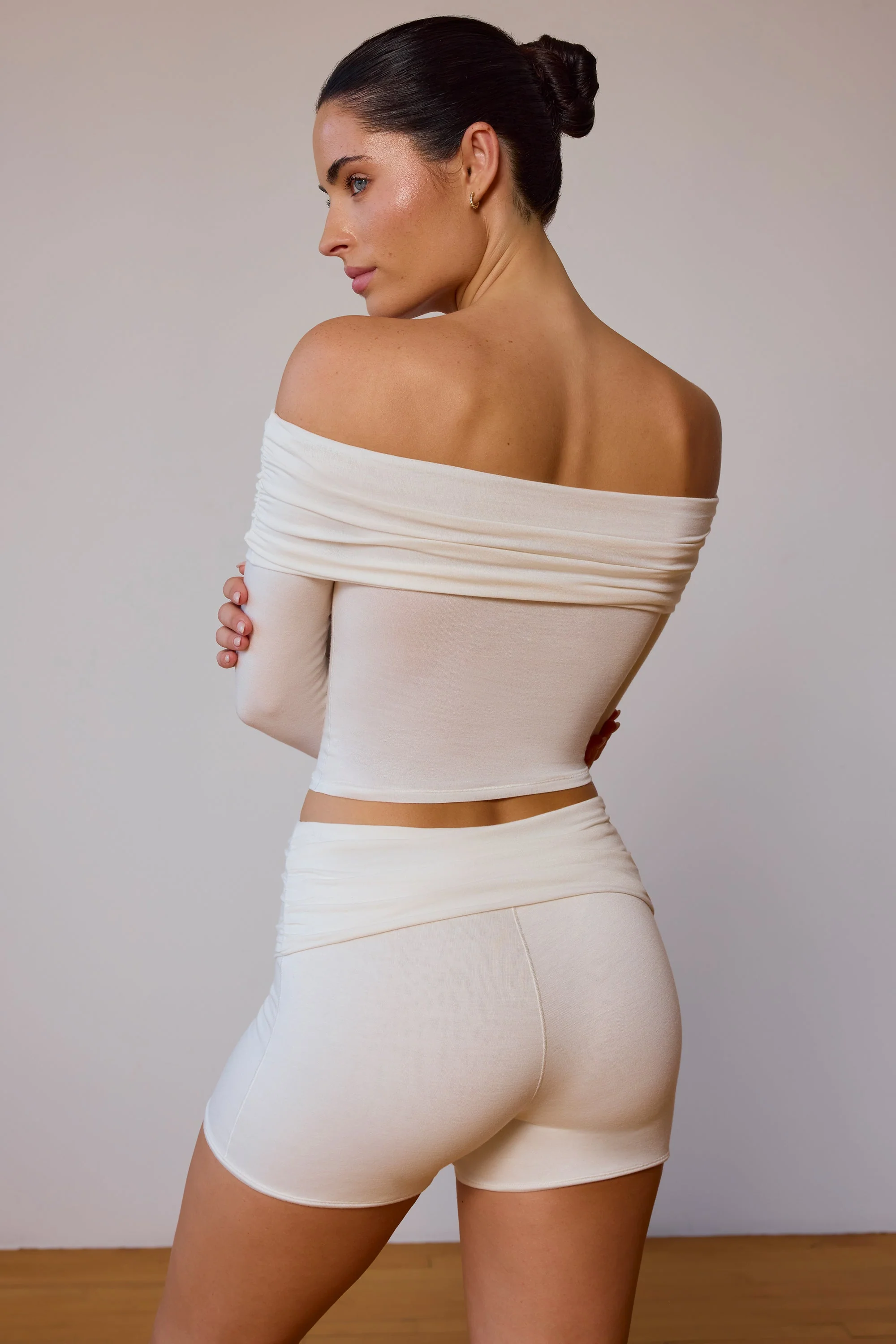 Sheer Off-Shoulder Long-Sleeve Top in Soft White - Image 2