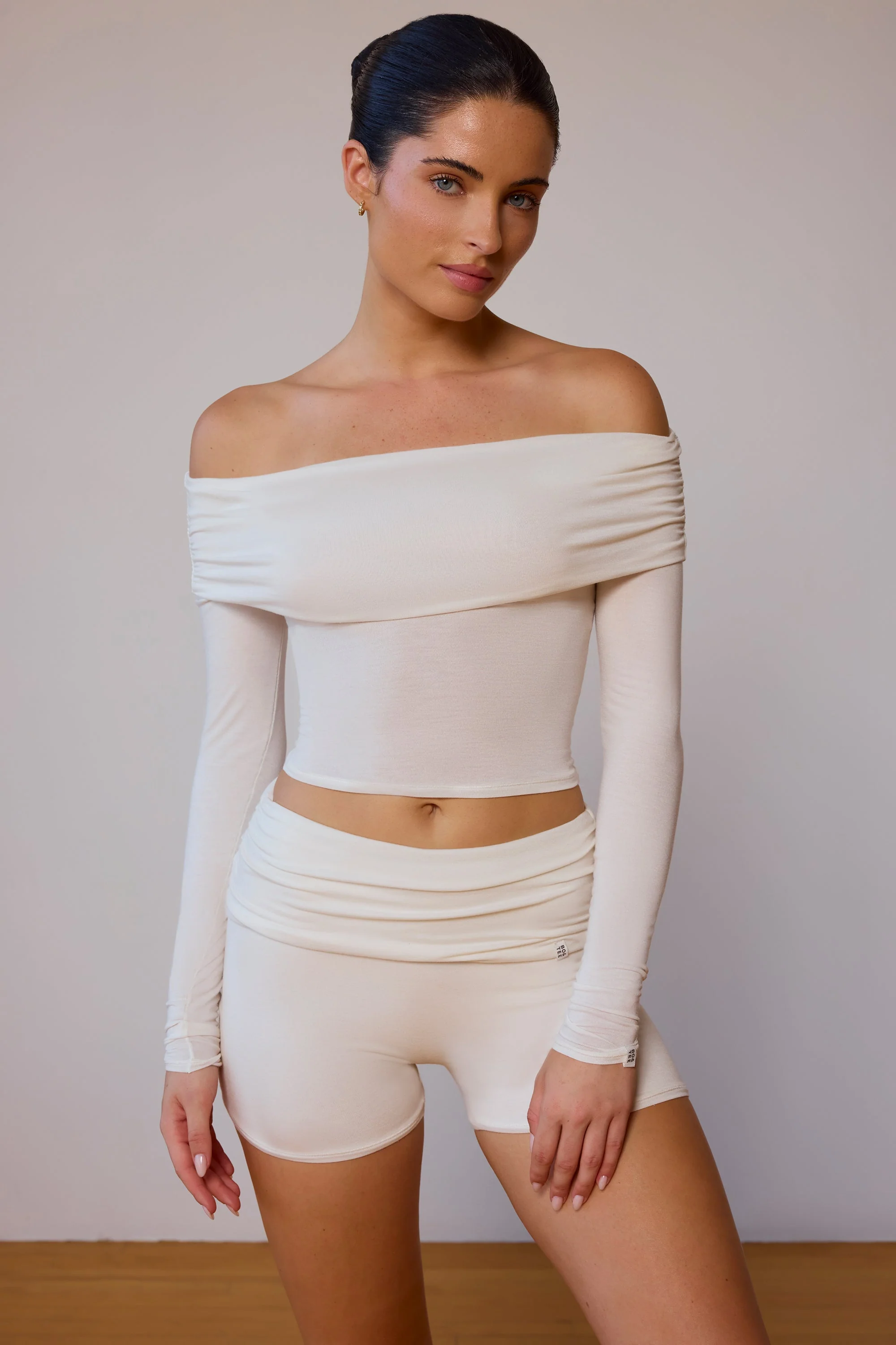 Sheer Off-Shoulder Long-Sleeve Top in Soft White - Image 6