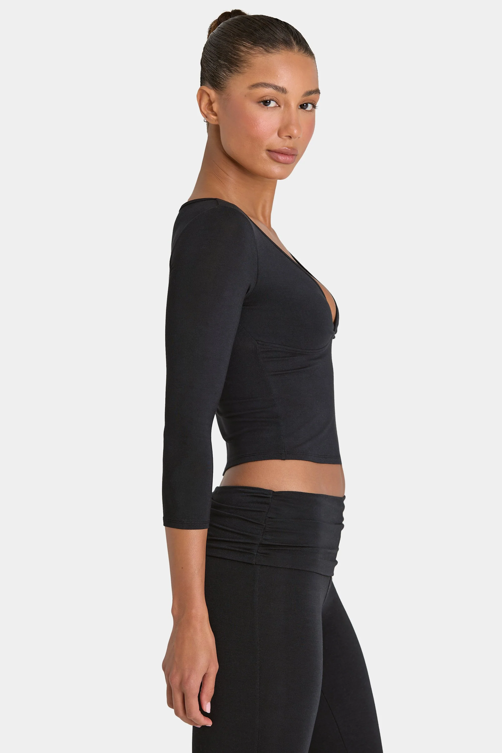 ButterCloud™ 3/4 Sleeve Top in Black - Image 3