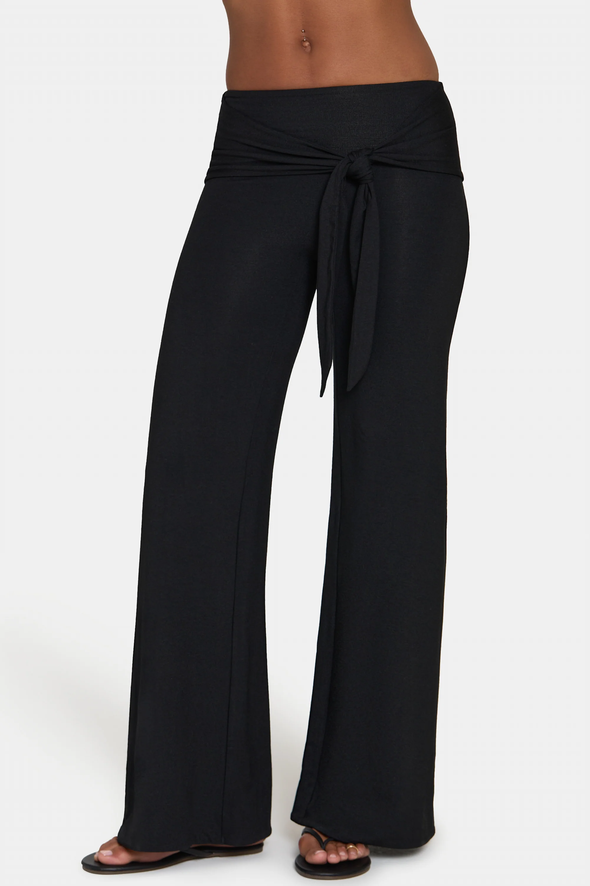 ButterCloud™ Tie-Waist Wide-Leg Trousers in Black - Image 4
