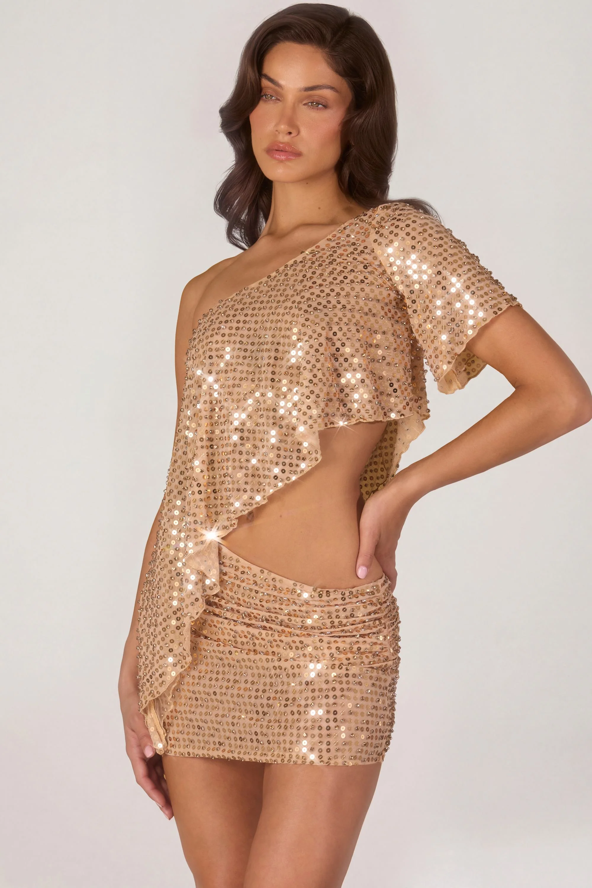 Embellished One-Shoulder Asymmetric Top in Gold - Image 9