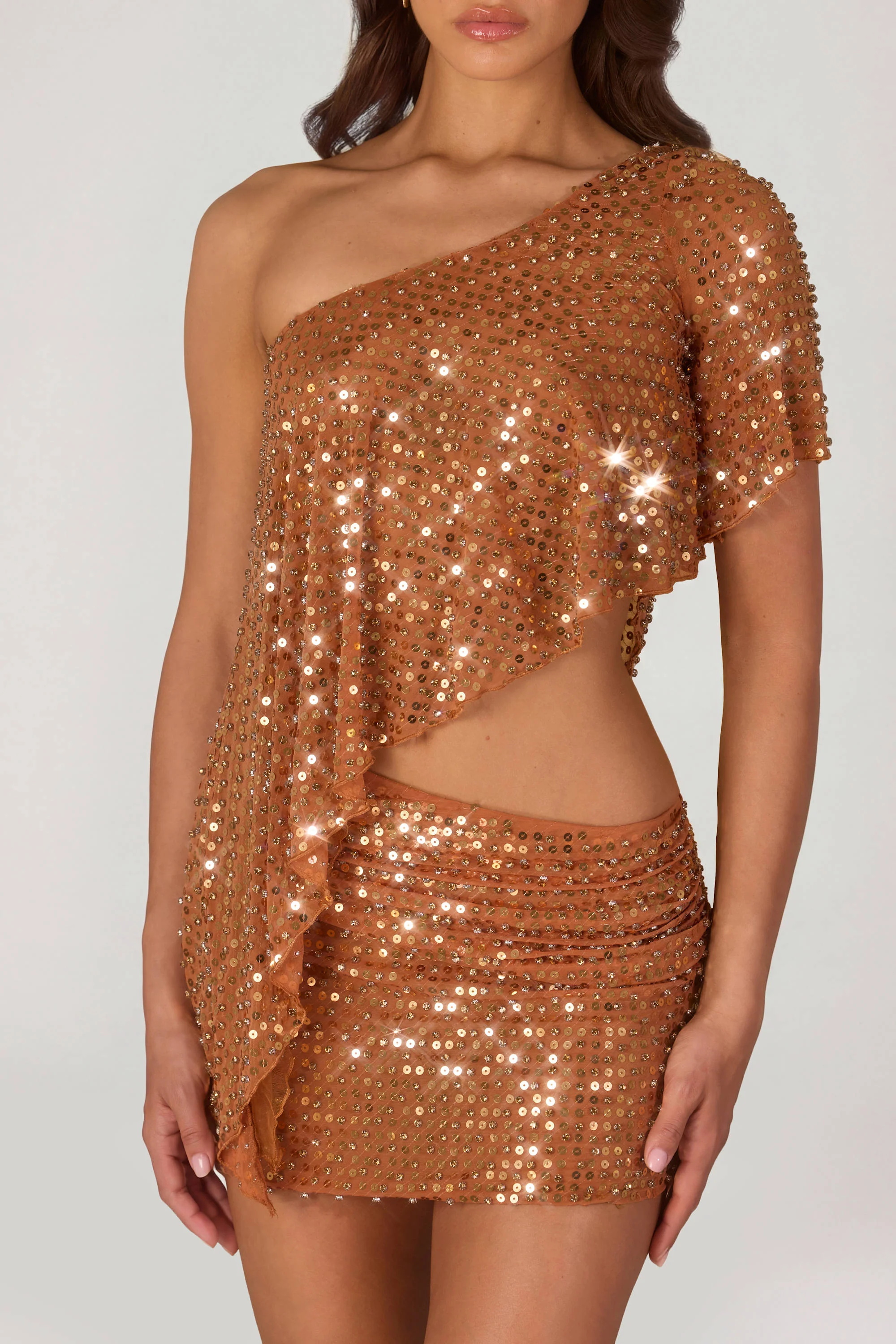 Embellished Micro Mini Skirt in Bronze - Image 4