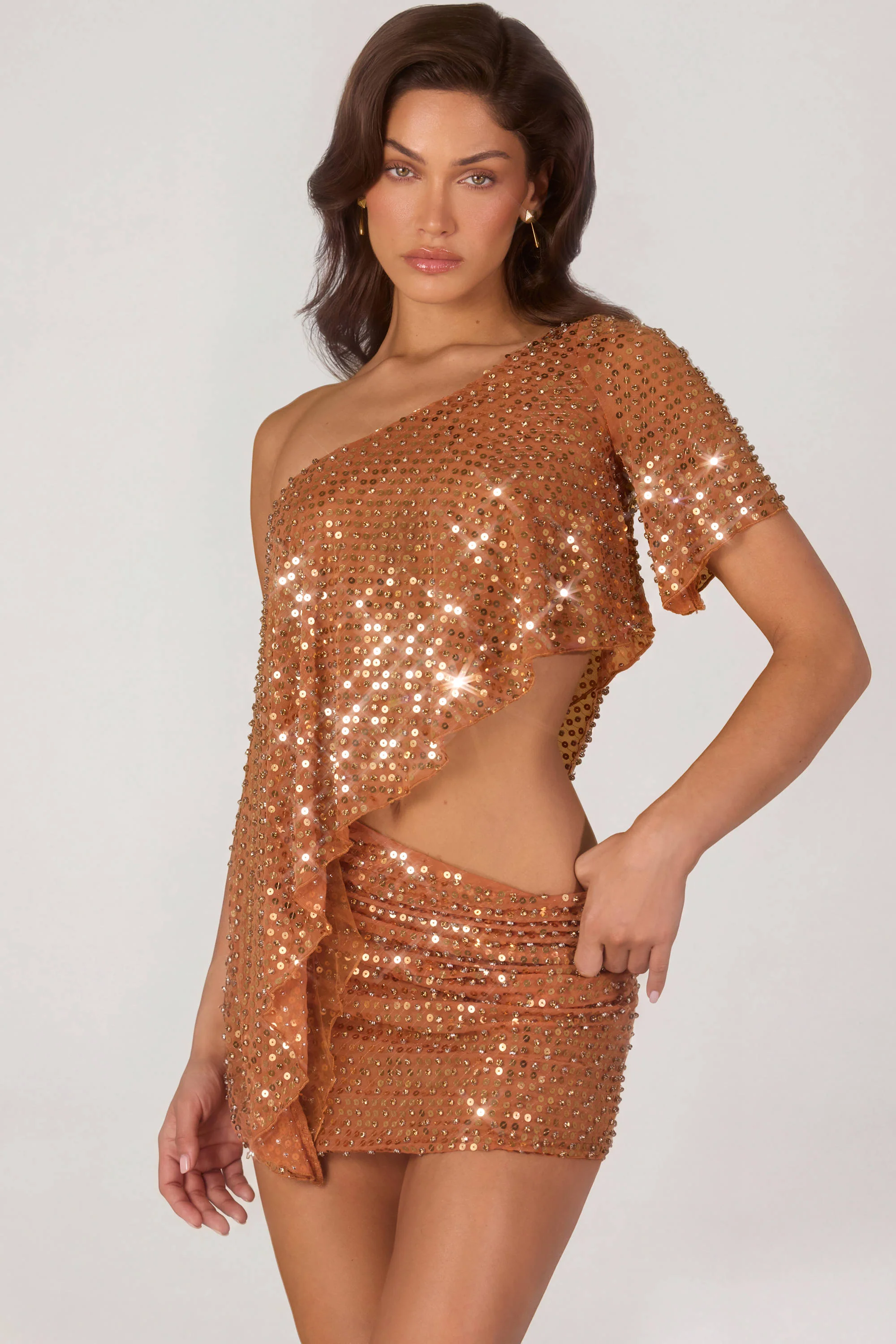 Embellished Micro Mini Skirt in Bronze - Image 9