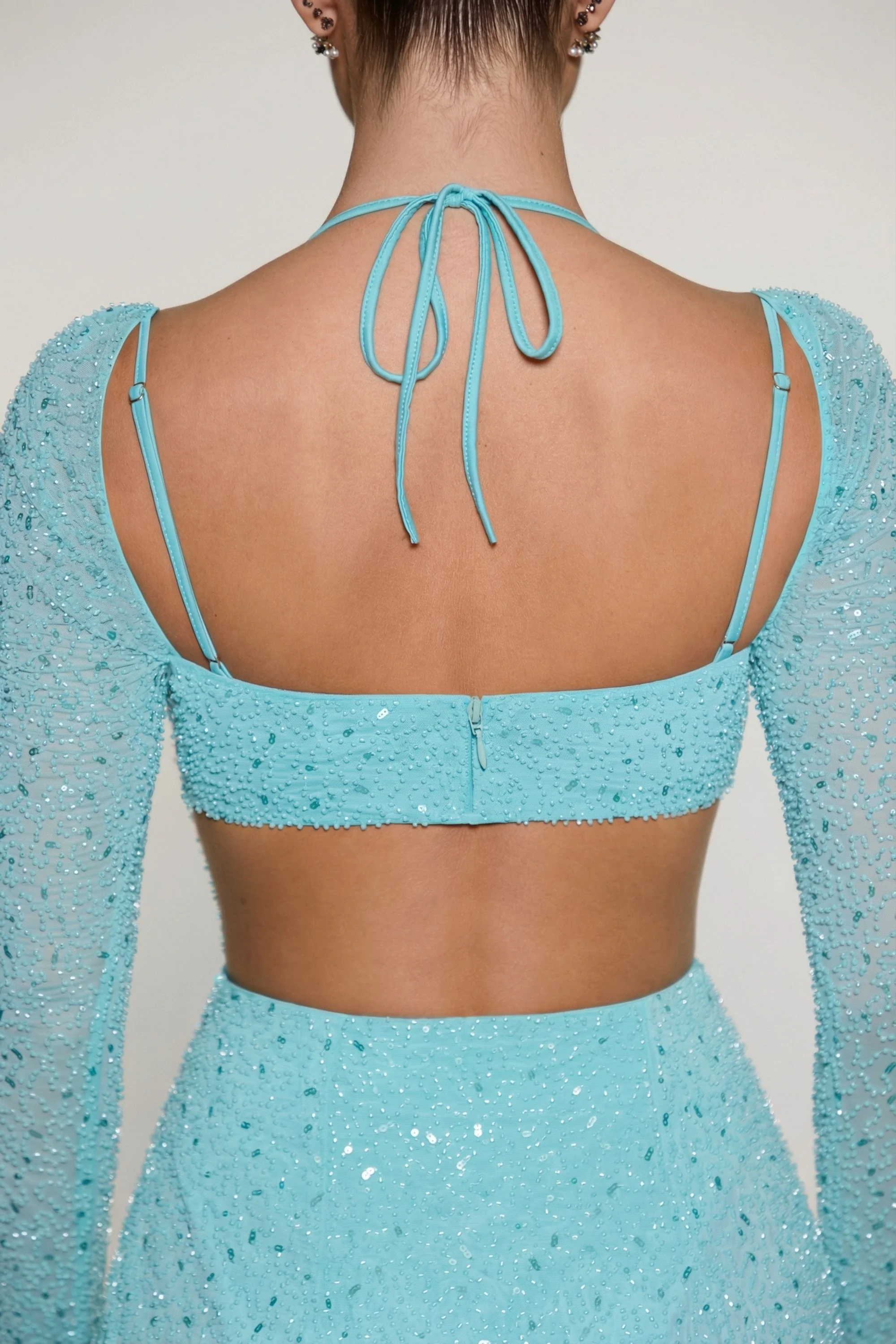 Embellished Cowl Neck Maxi Dress in Aquamarine - Image 11