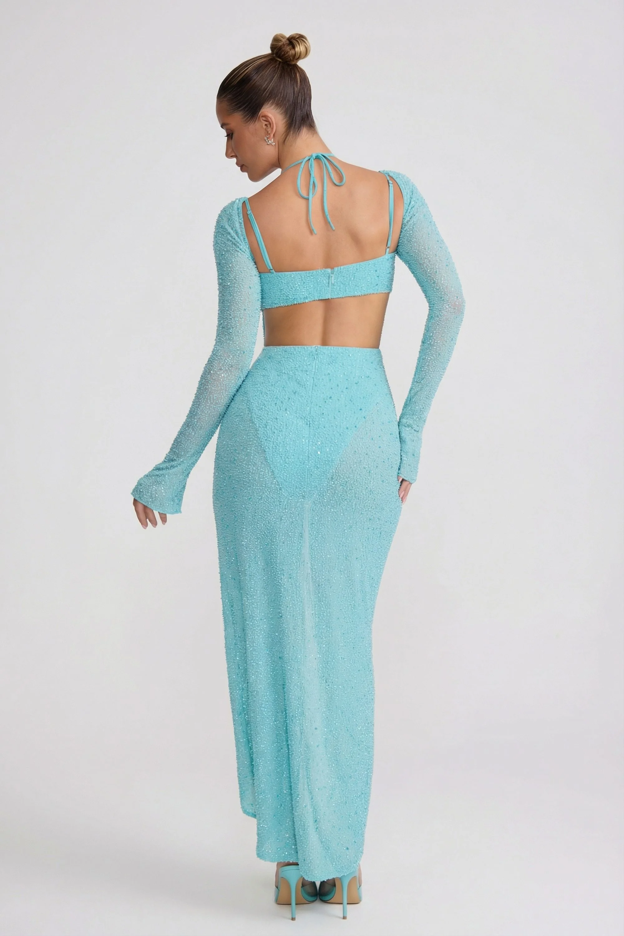 Embellished Cowl Neck Maxi Dress in Aquamarine - Image 8