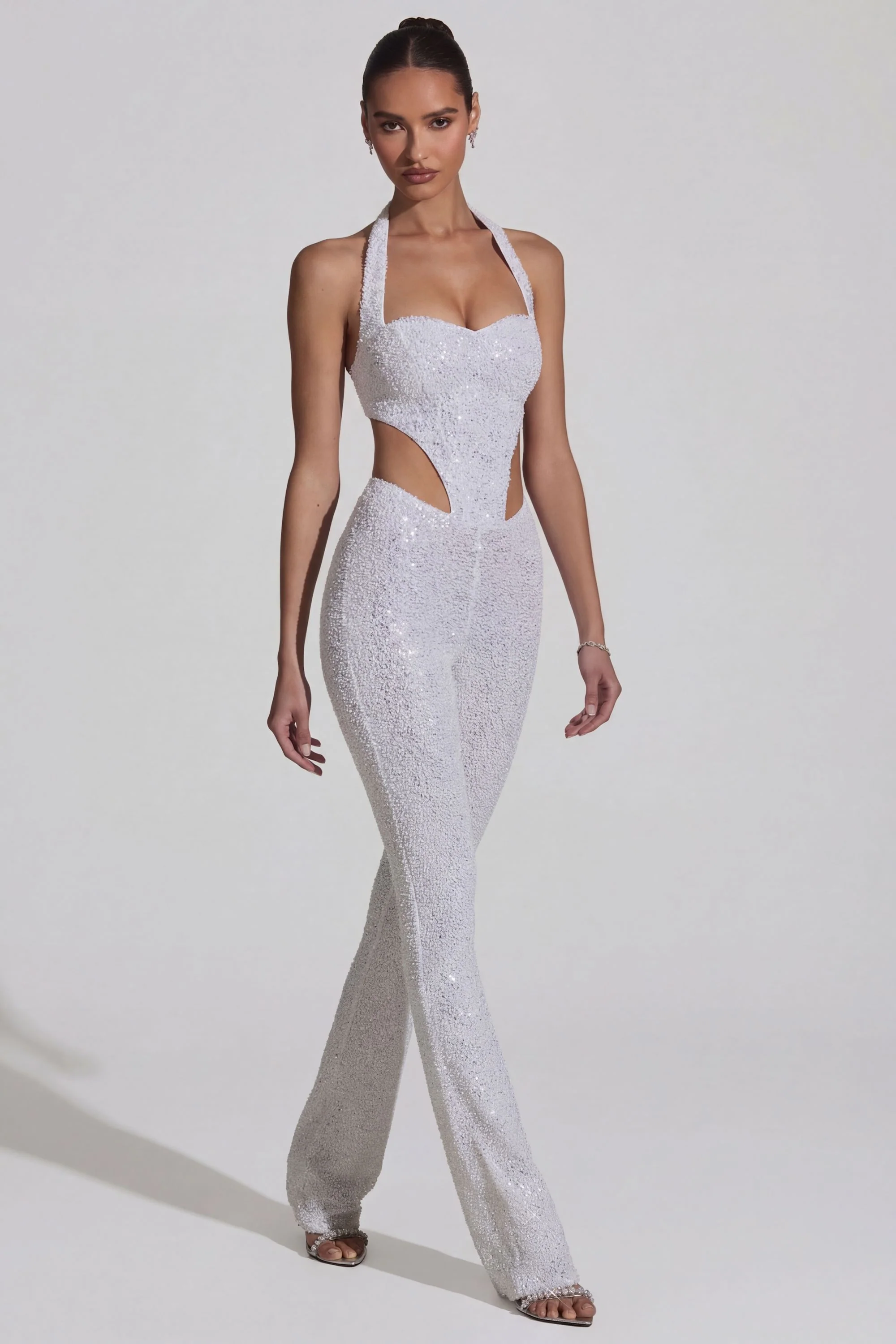 Embellished Cut-Out Jumpsuit in White - Image 7