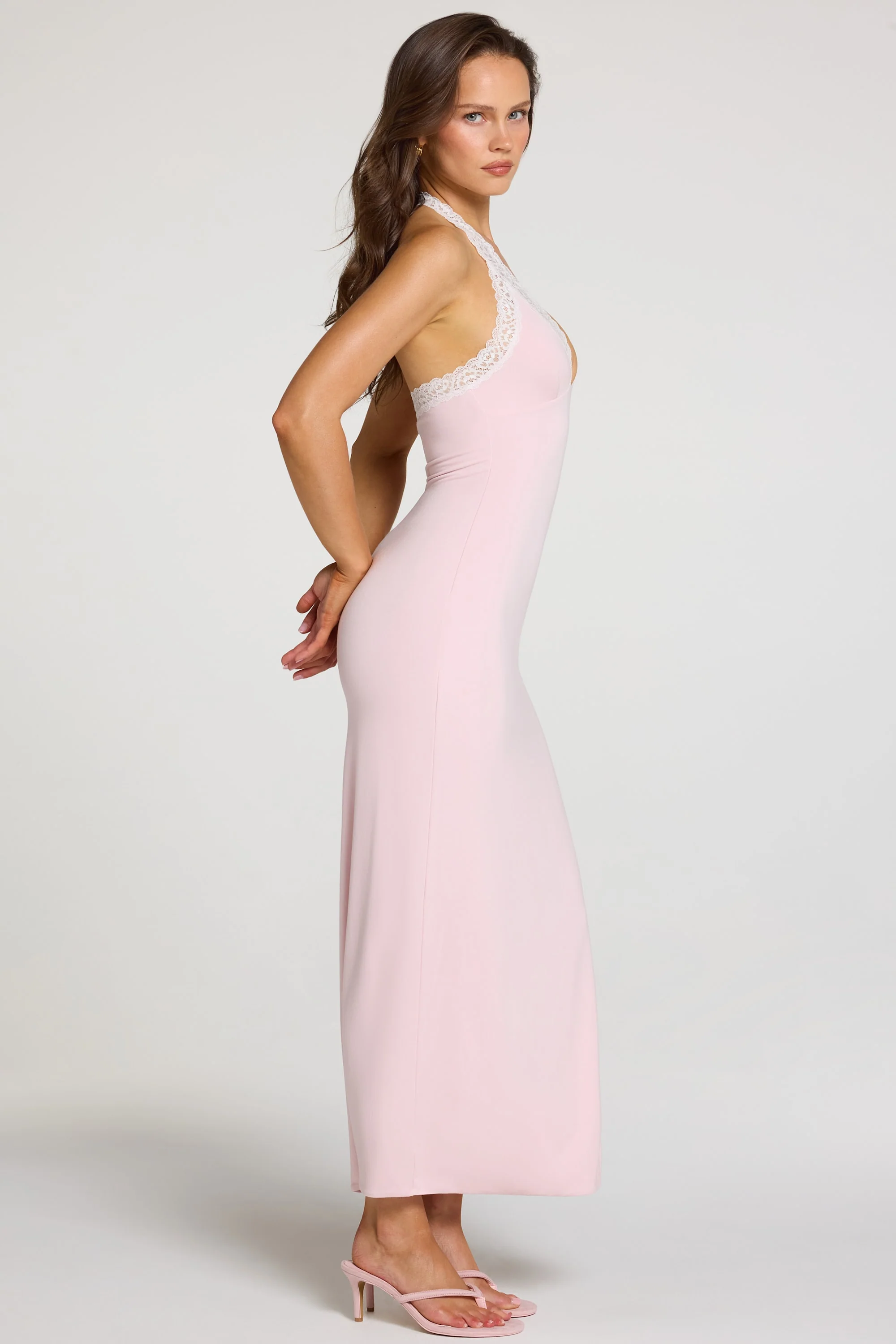 Modal Lace-Trim Maxi Dress in Baby Pink - Image 7