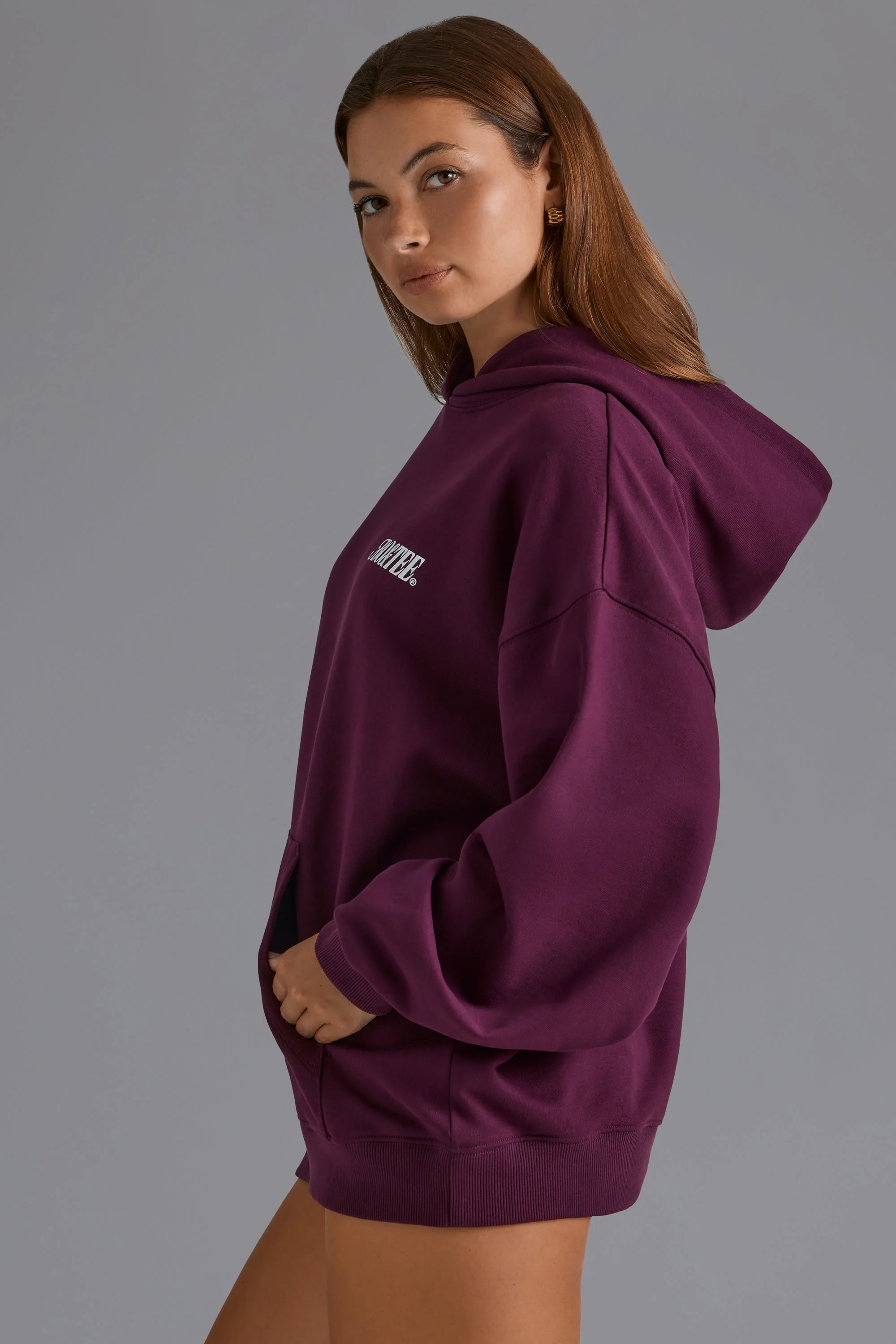 Cotton Fleece Appliqué Oversized Hoodie in Grape - Image 3