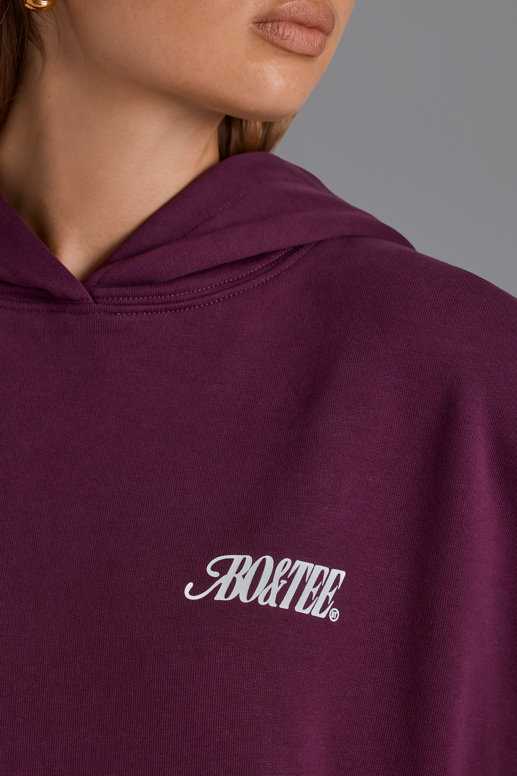 Cotton Fleece Appliqué Oversized Hoodie in Grape - Image 4