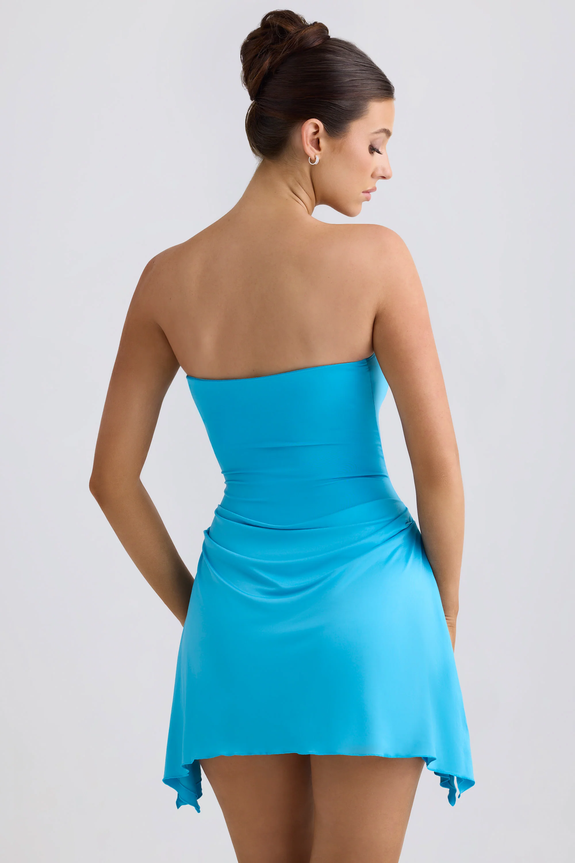 Slinky Jersey Draped A-Line Mini Dress in Ocean Blue - Image 2