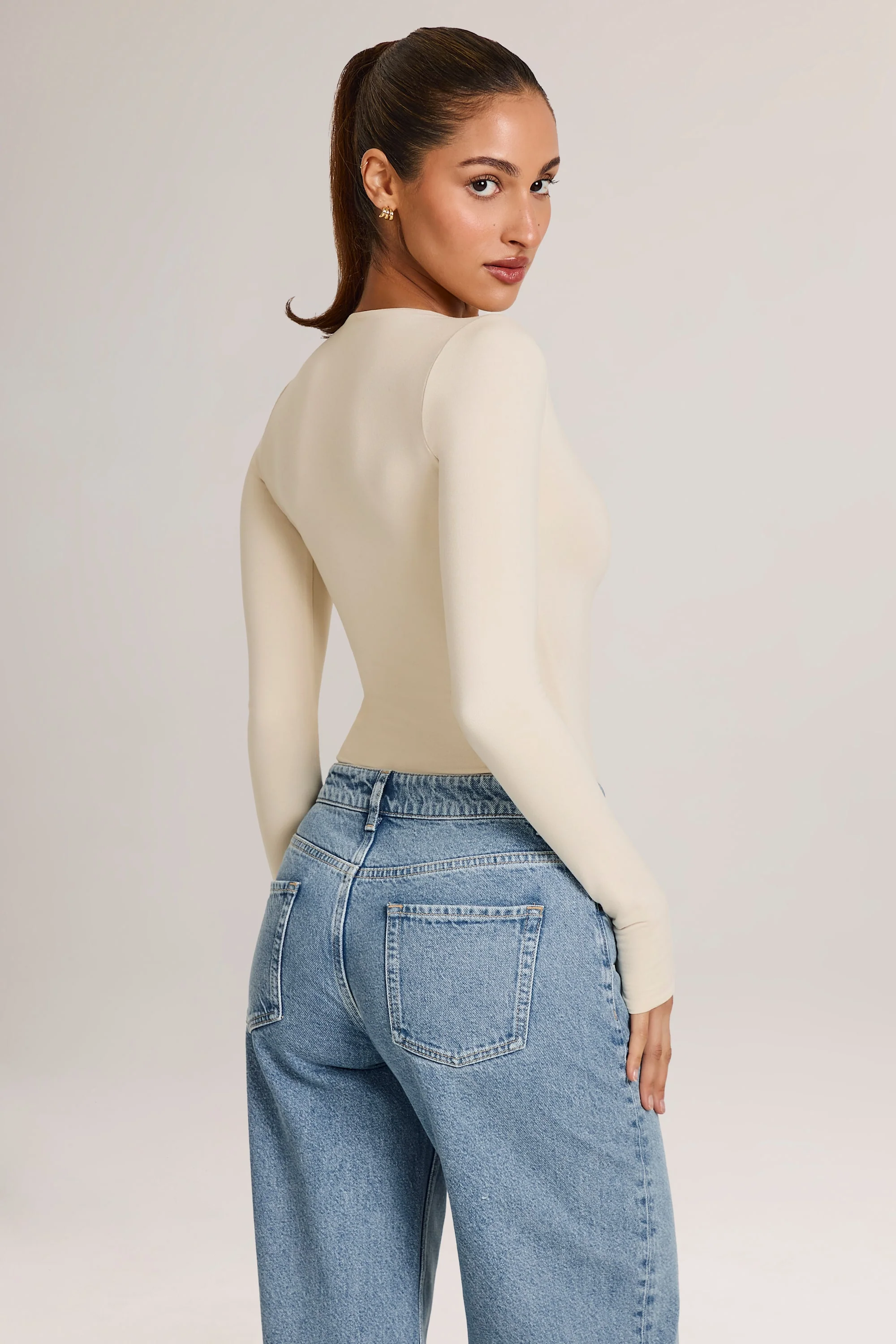 Modal Plunge Long-Sleeve Bodysuit in Ivory - Image 5