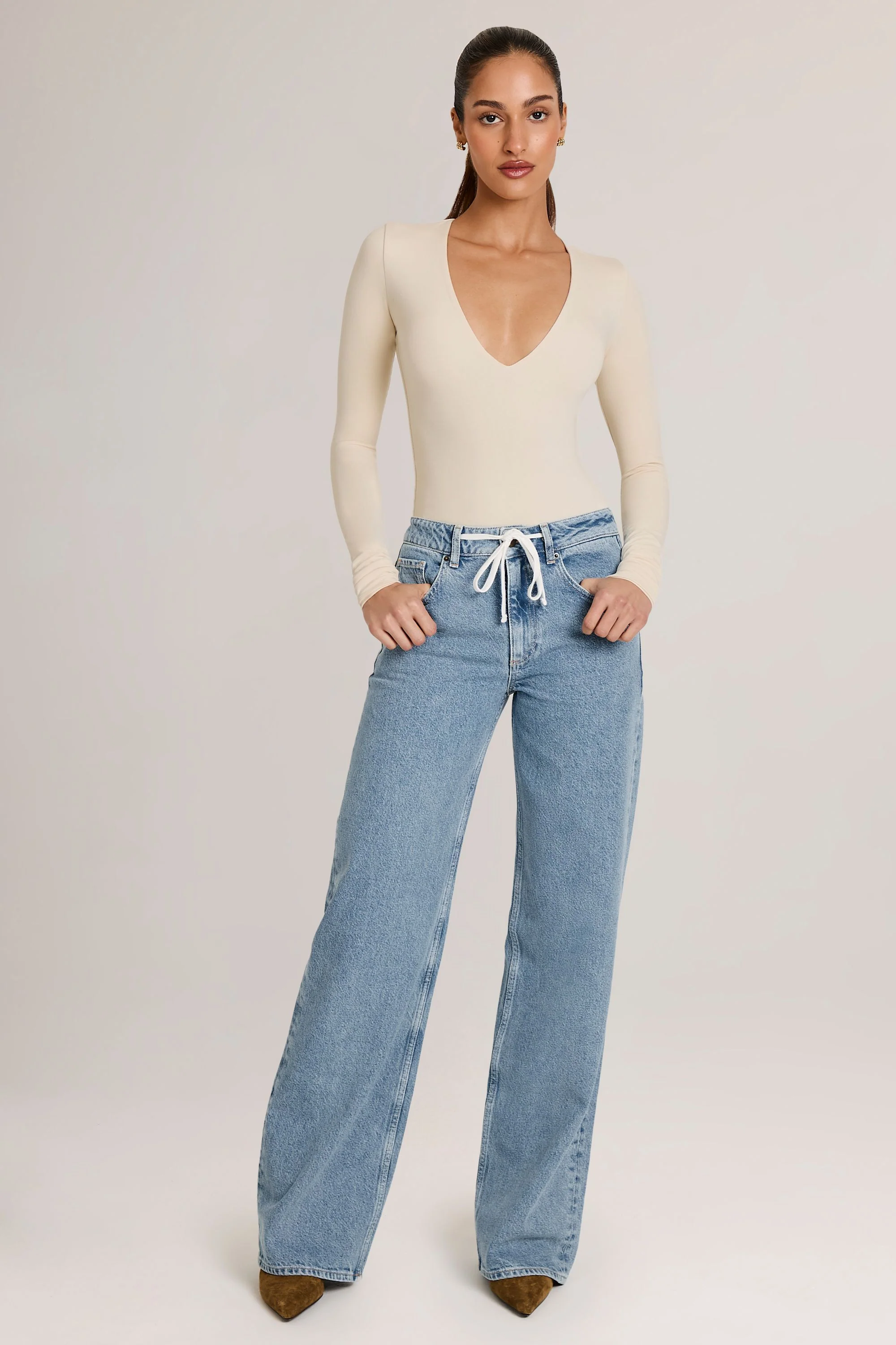 Modal Plunge Long-Sleeve Bodysuit in Ivory - Image 7