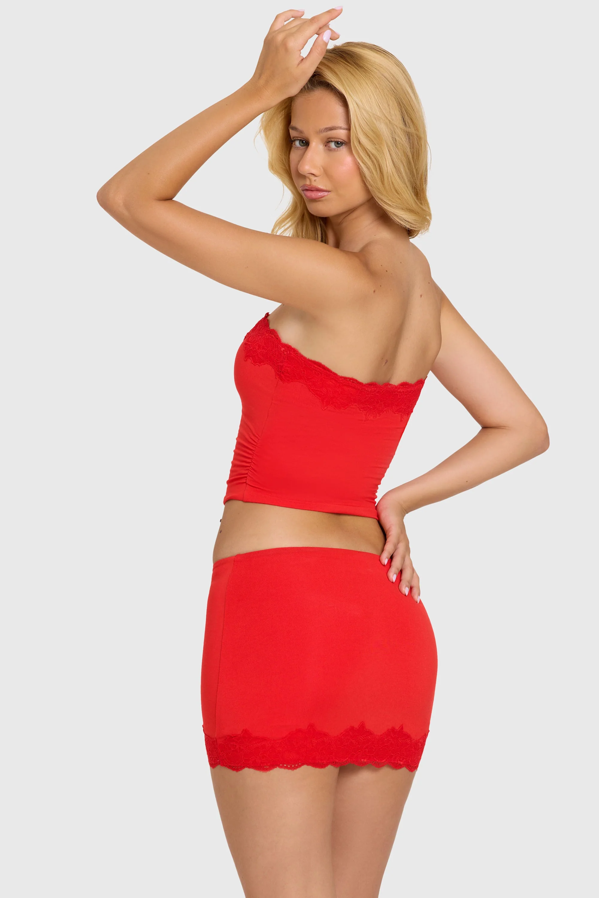 Modal Lace-Trim Bandeau Top in Cherry - Image 7