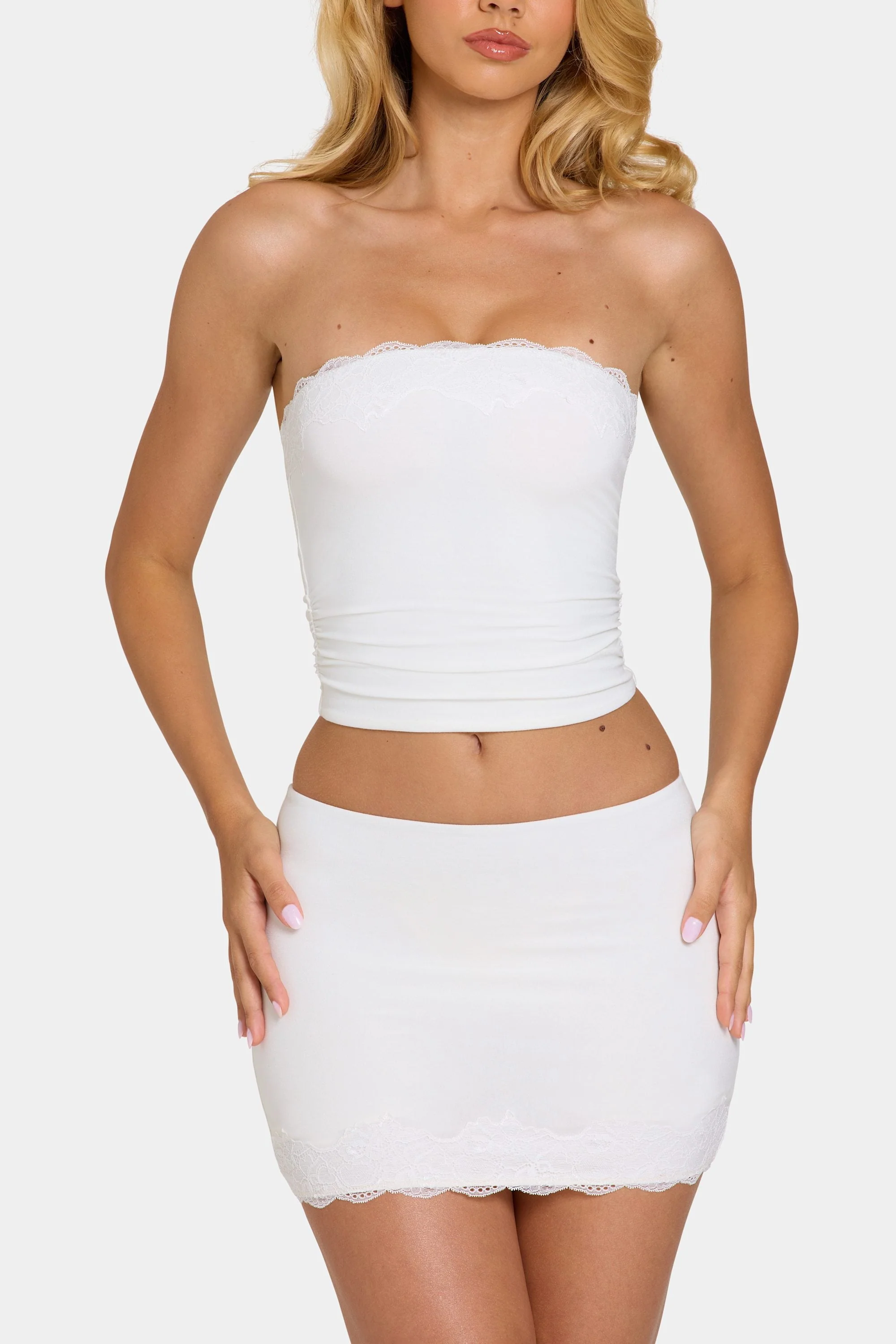 Modal Lace-Trim Bandeau Top in Coconut - Image 2