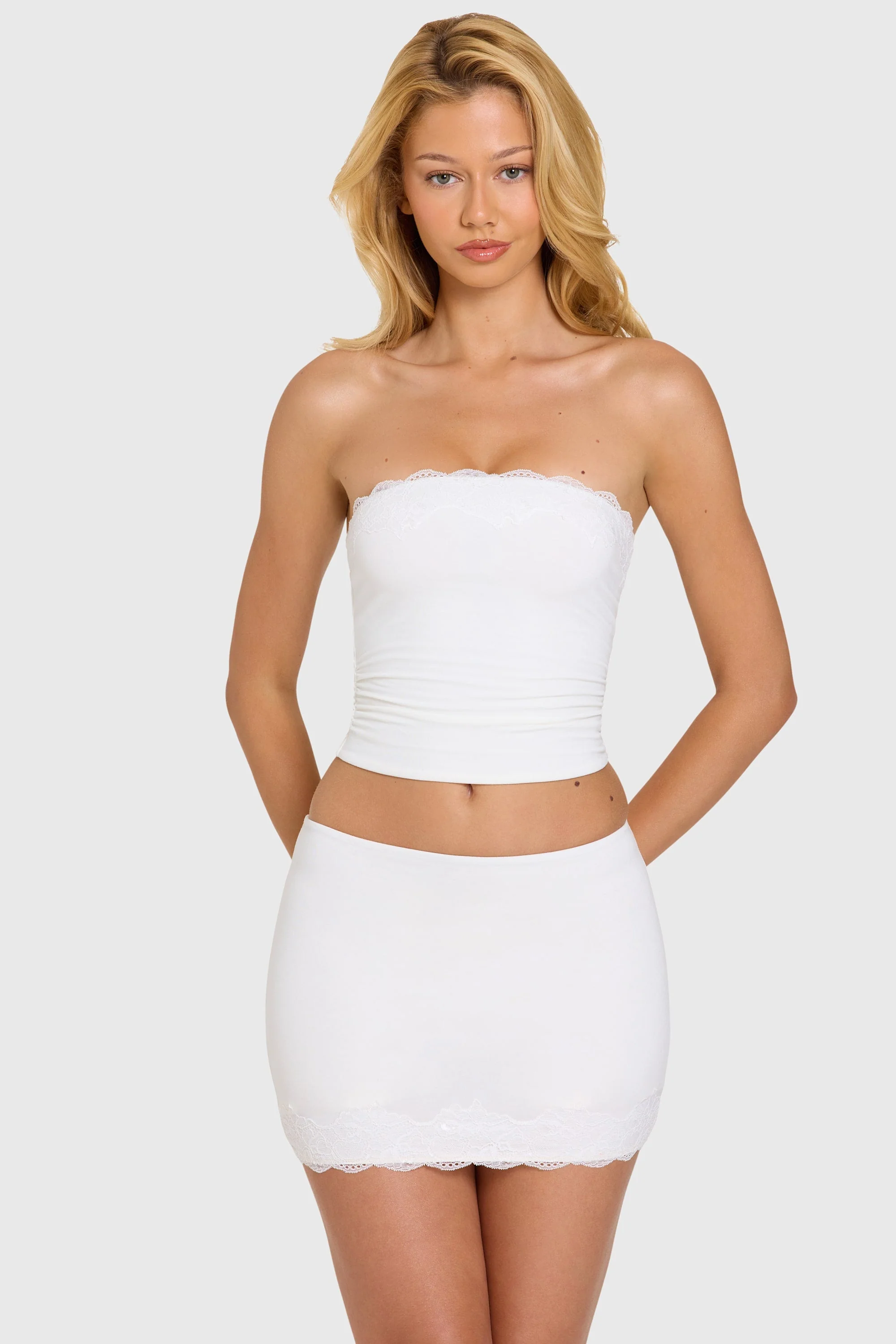Modal Lace-Trim Bandeau Top in Coconut - Image 6