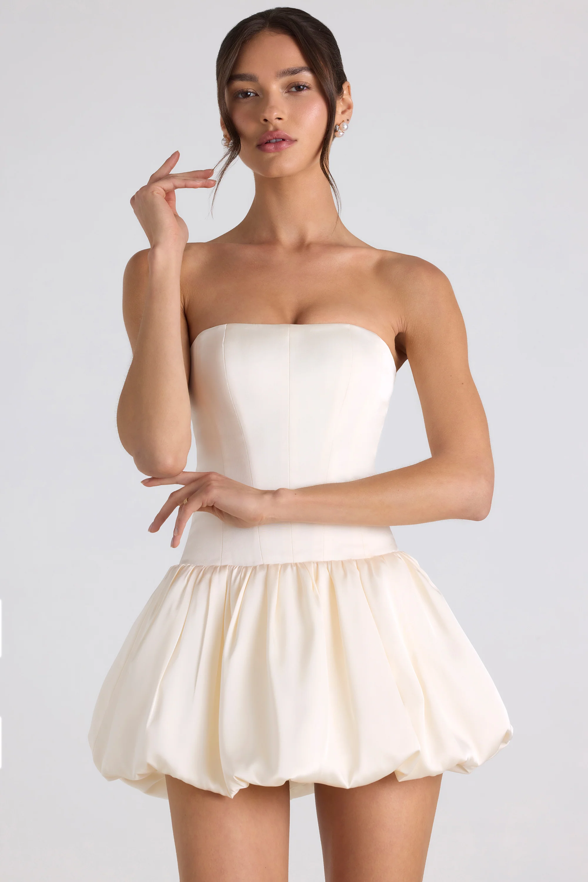 Lace-Up Bubble Hem Corset Mini Dress in Ivory - Image 6