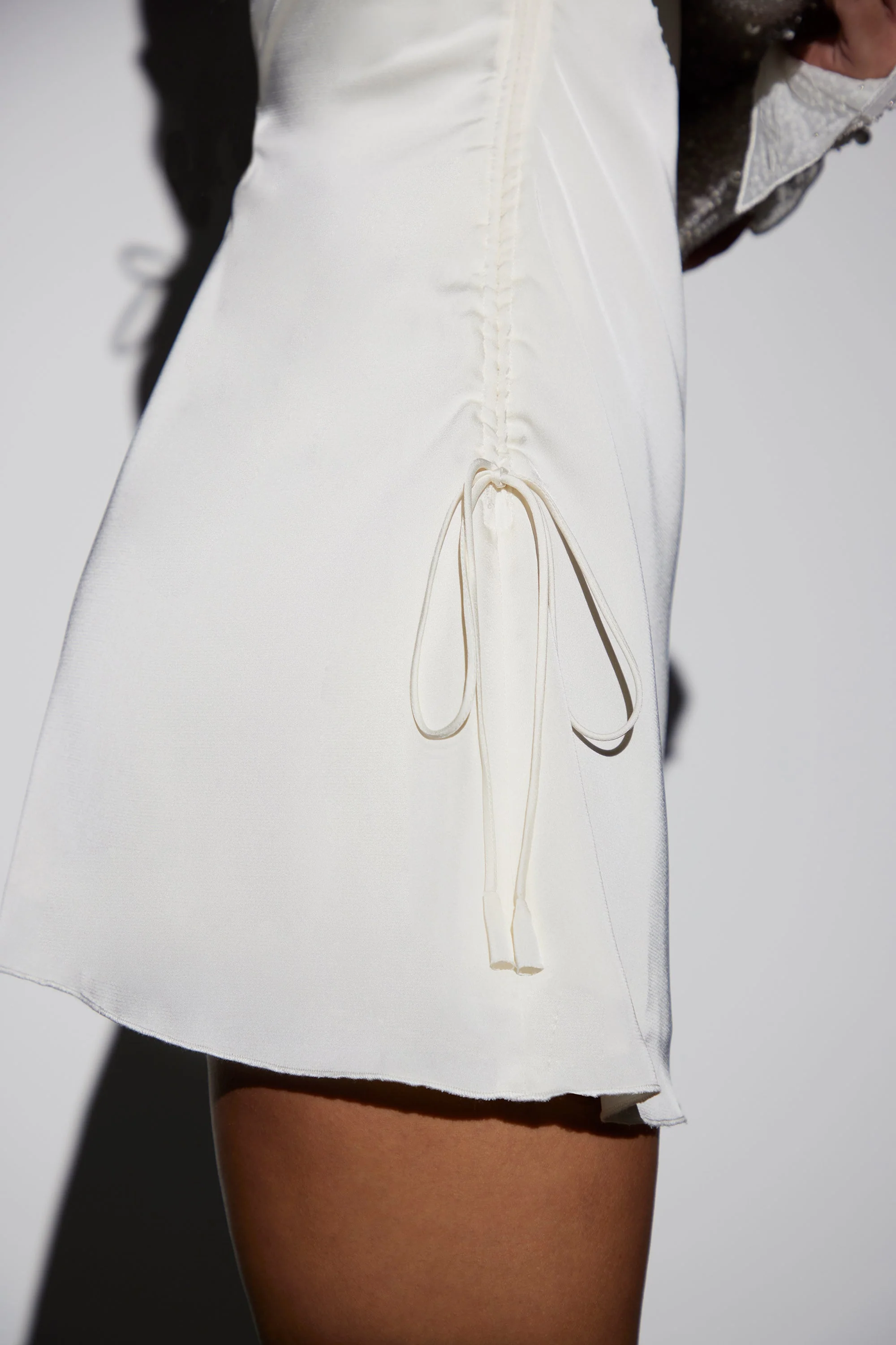 Long Sleeve Embellished A-line Mini Dress in White - Image 5