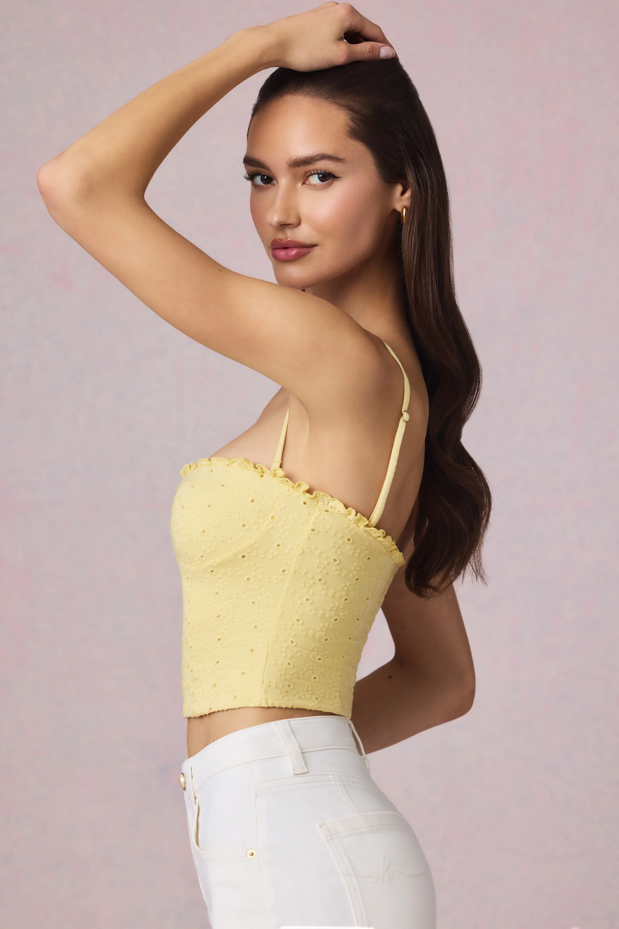 Modal Broderie Anglaise Camisole Top in Lemon Yellow - Image 10