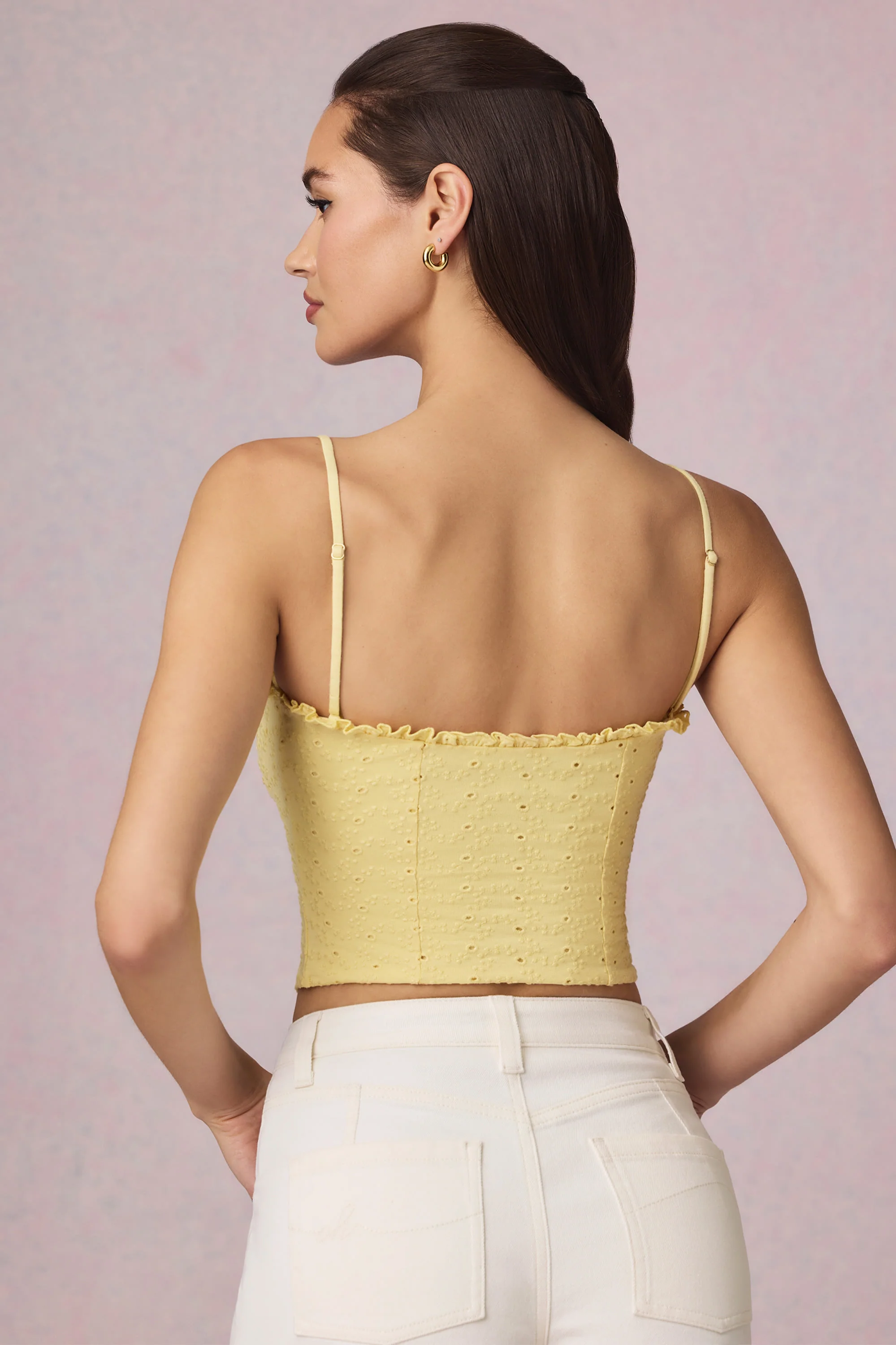 Modal Broderie Anglaise Camisole Top in Lemon Yellow - Image 14