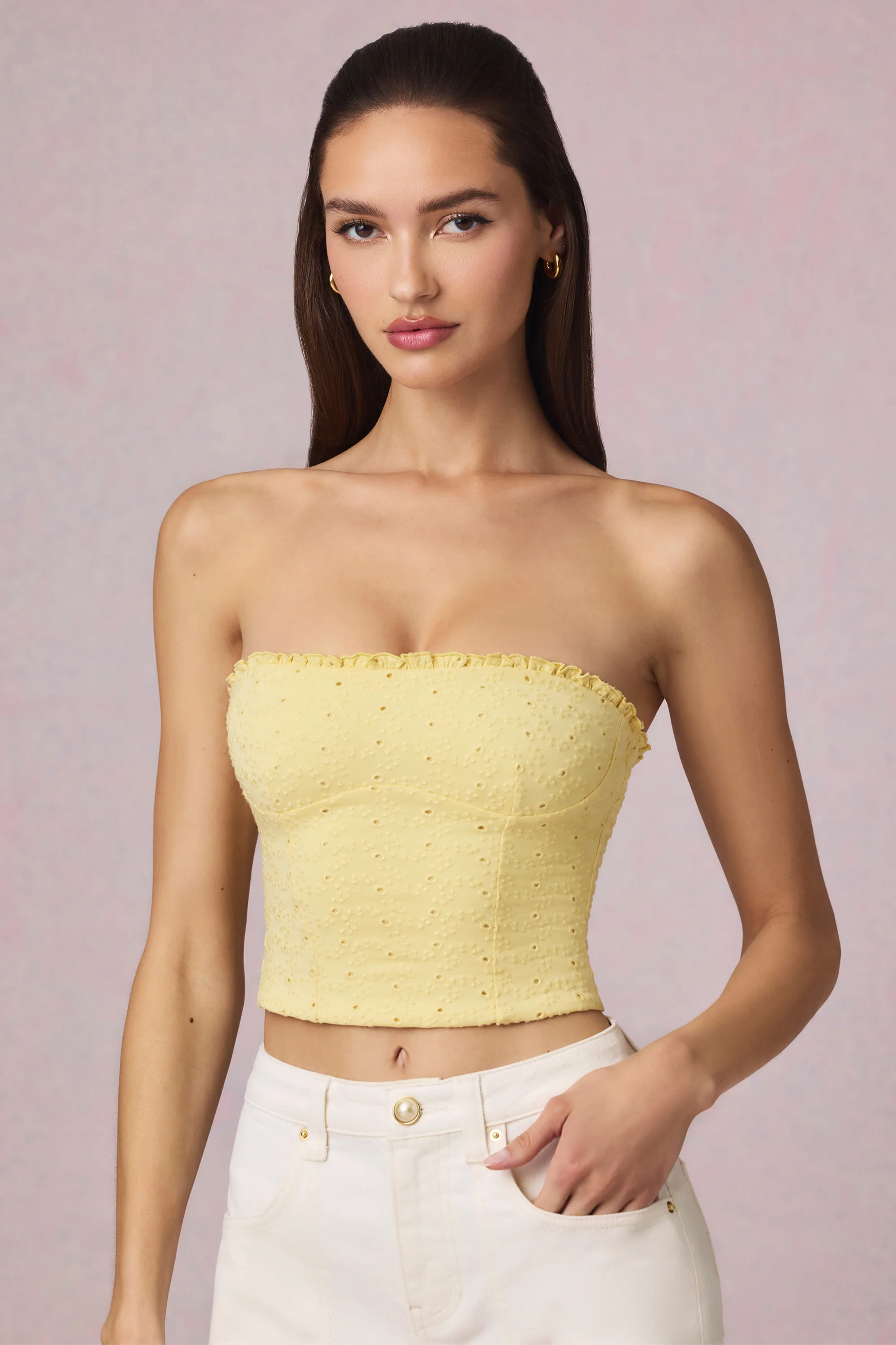 Modal Broderie Anglaise Camisole Top in Lemon Yellow - Image 6