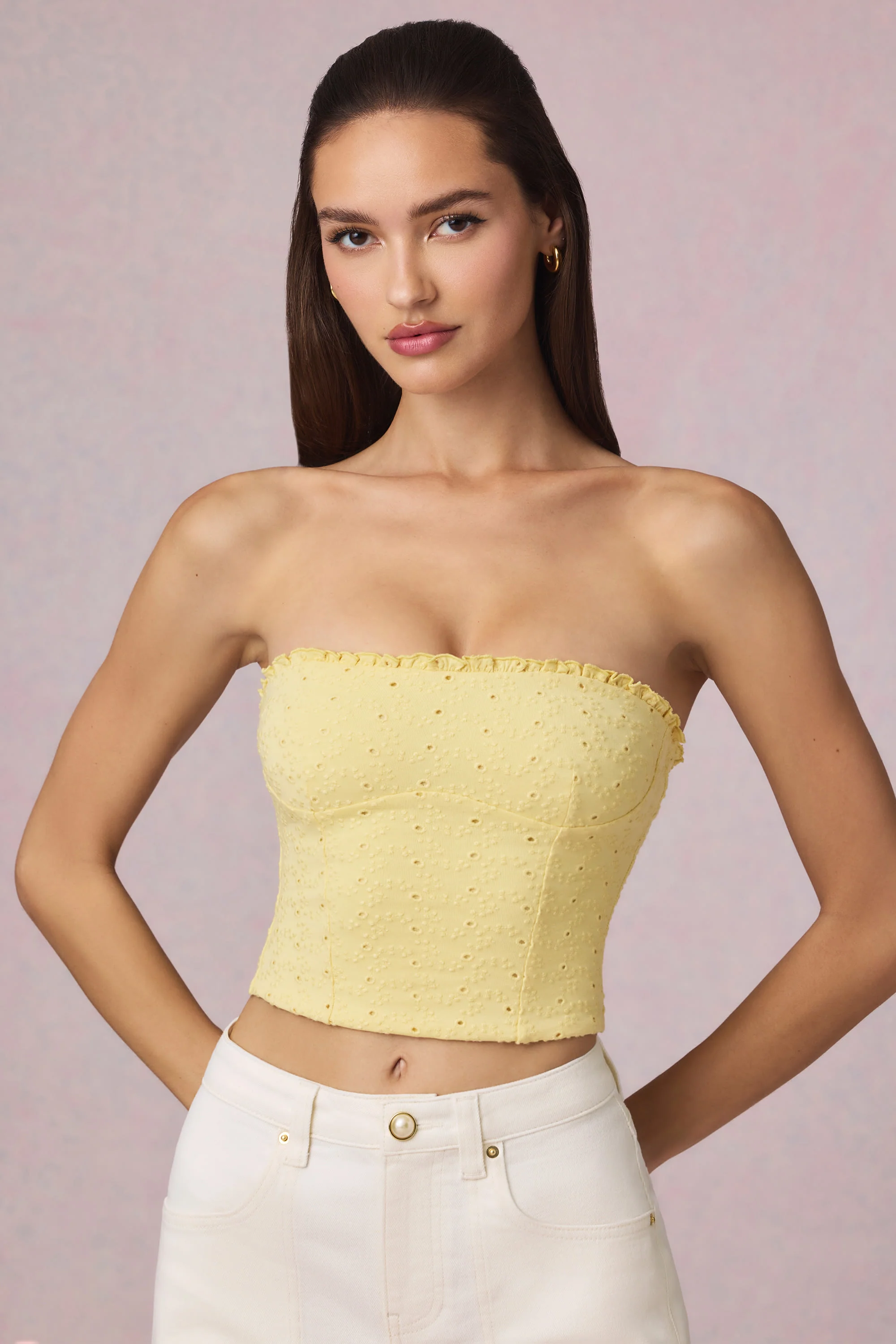 Modal Broderie Anglaise Camisole Top in Lemon Yellow - Image 7