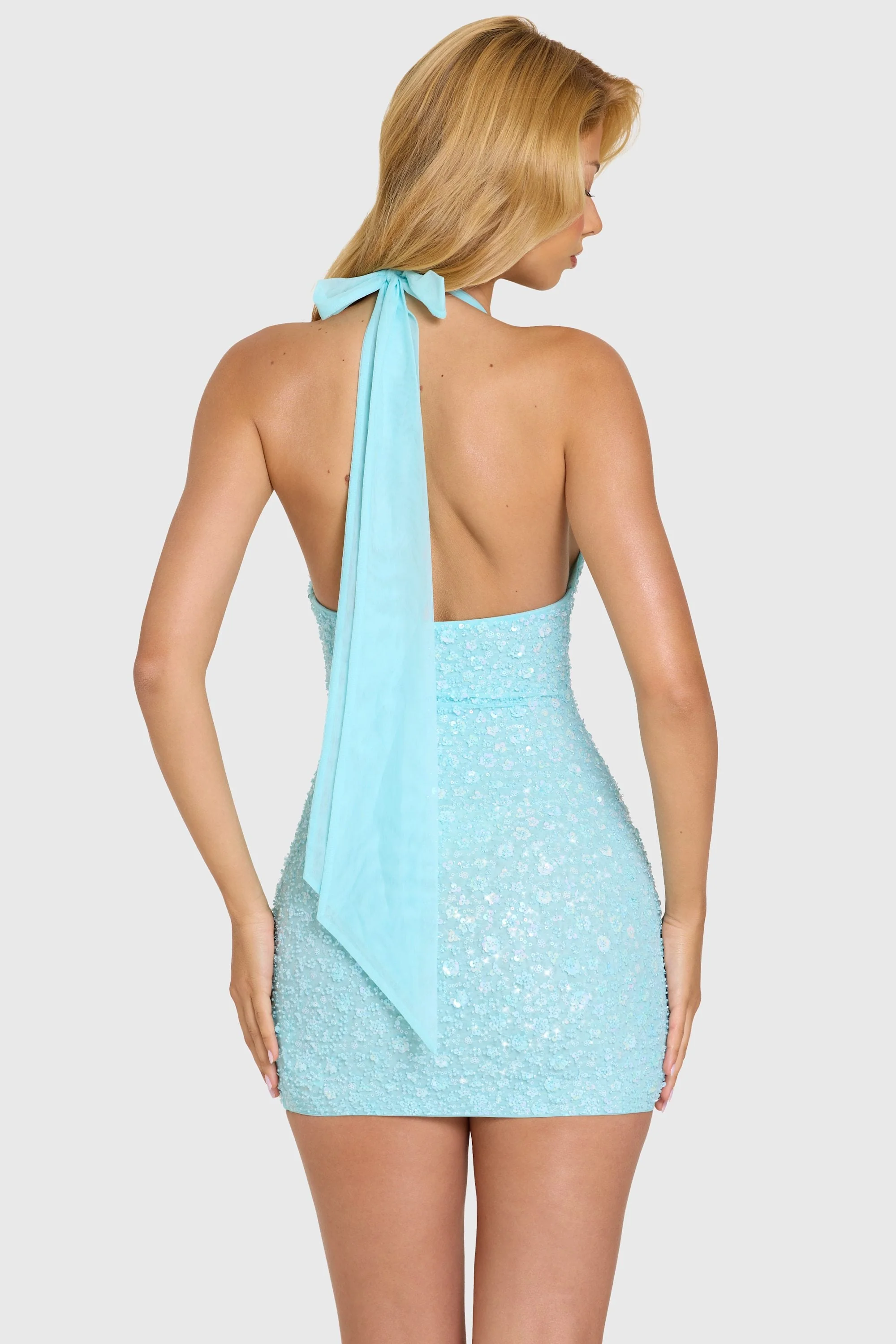 Embellished Mini Dress in Aqua - Image 6