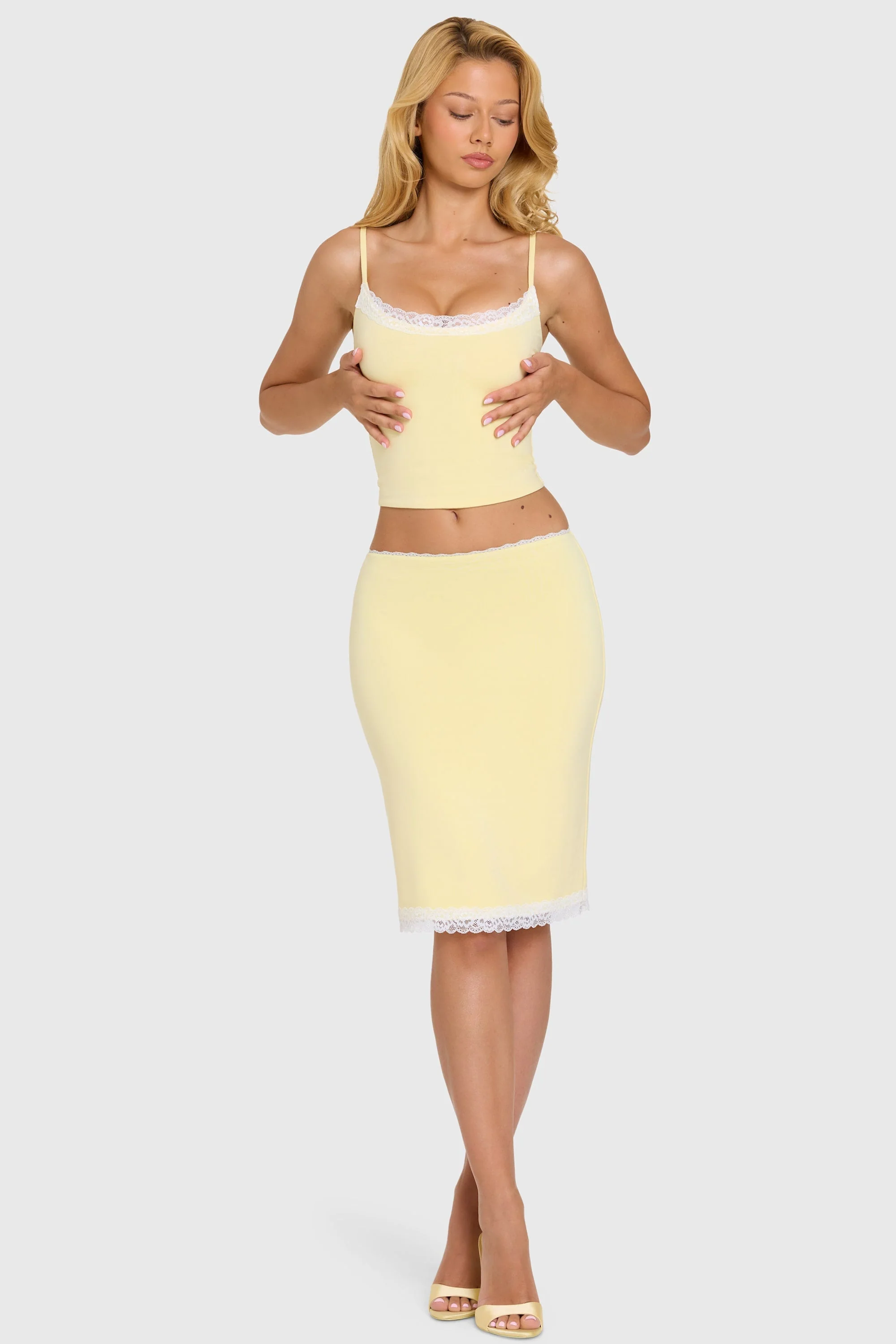 Modal Lace-Trim Midi Skirt in Butter - Image 4