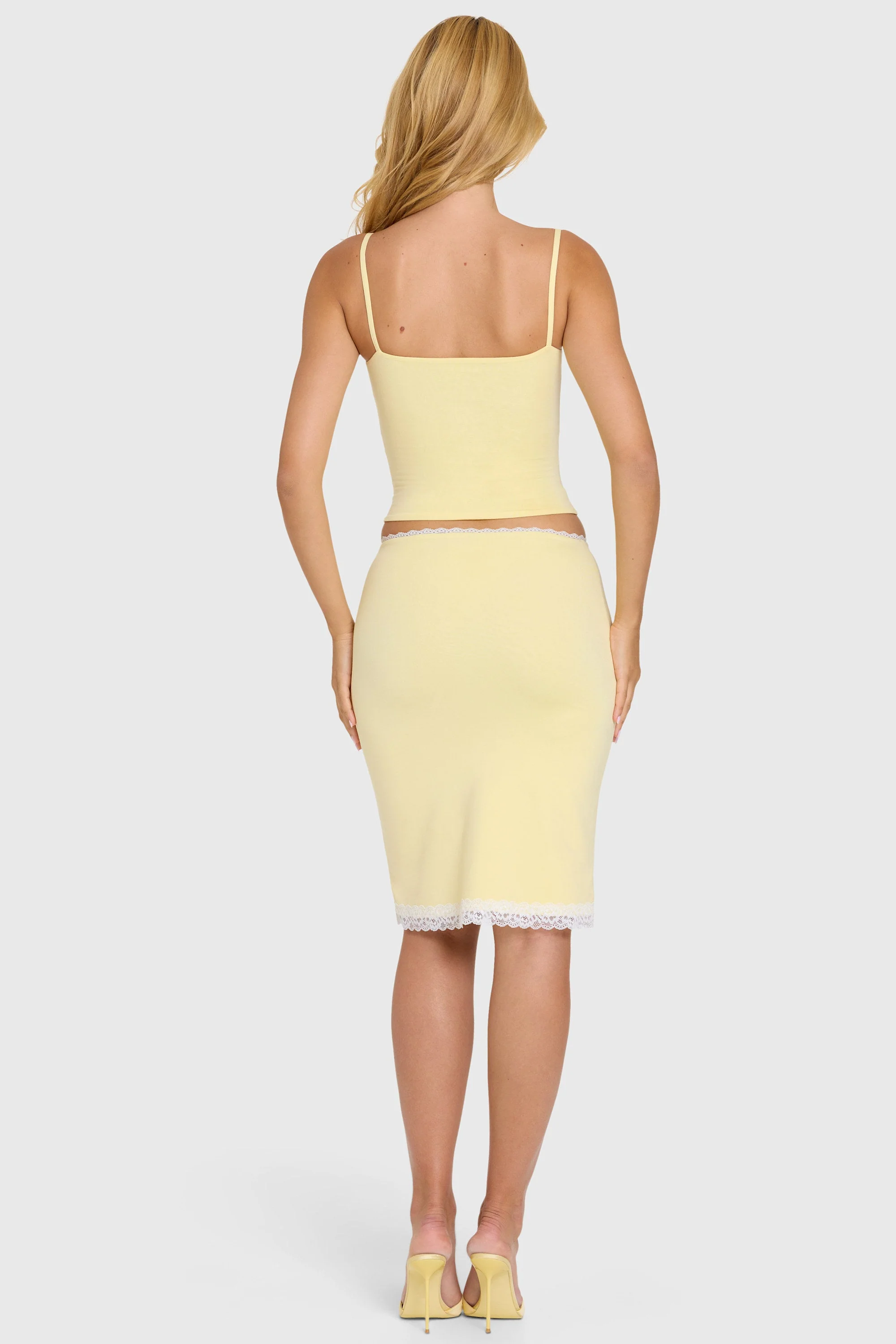 Modal Lace-Trim Midi Skirt in Butter - Image 6