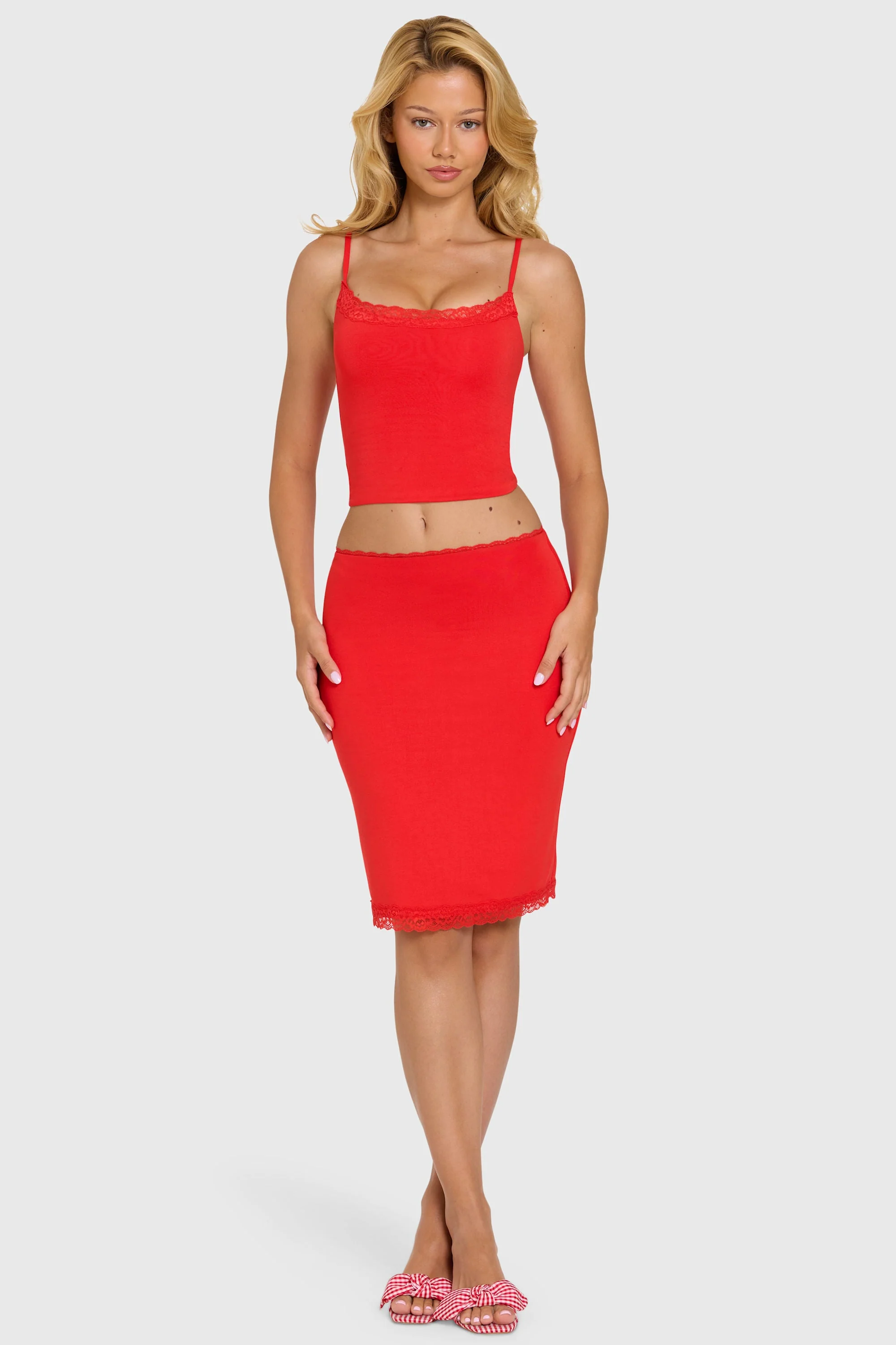 Modal Lace-Trim Midi Skirt in Cherry - Image 4