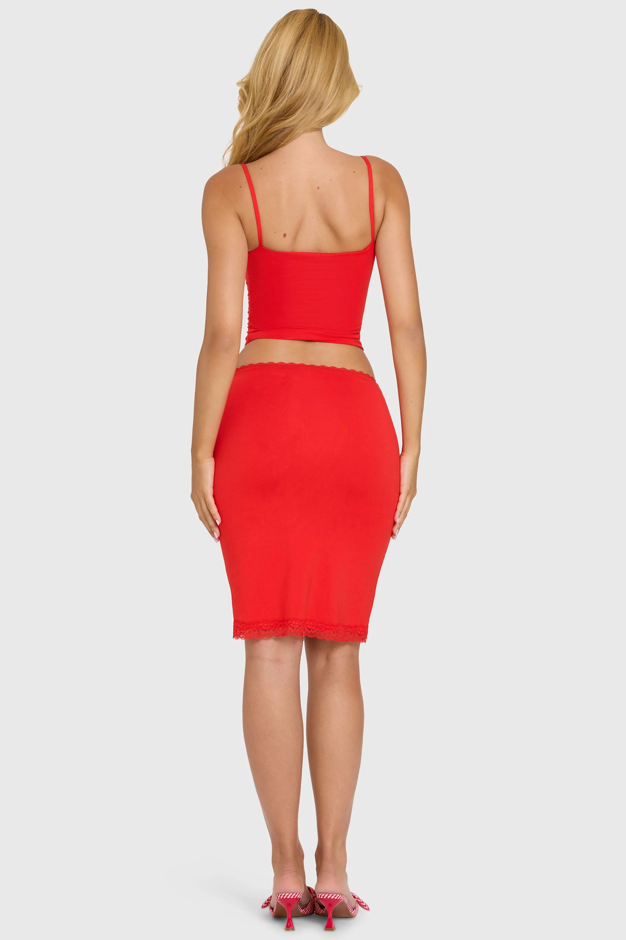 Modal Lace-Trim Midi Skirt in Cherry - Image 6