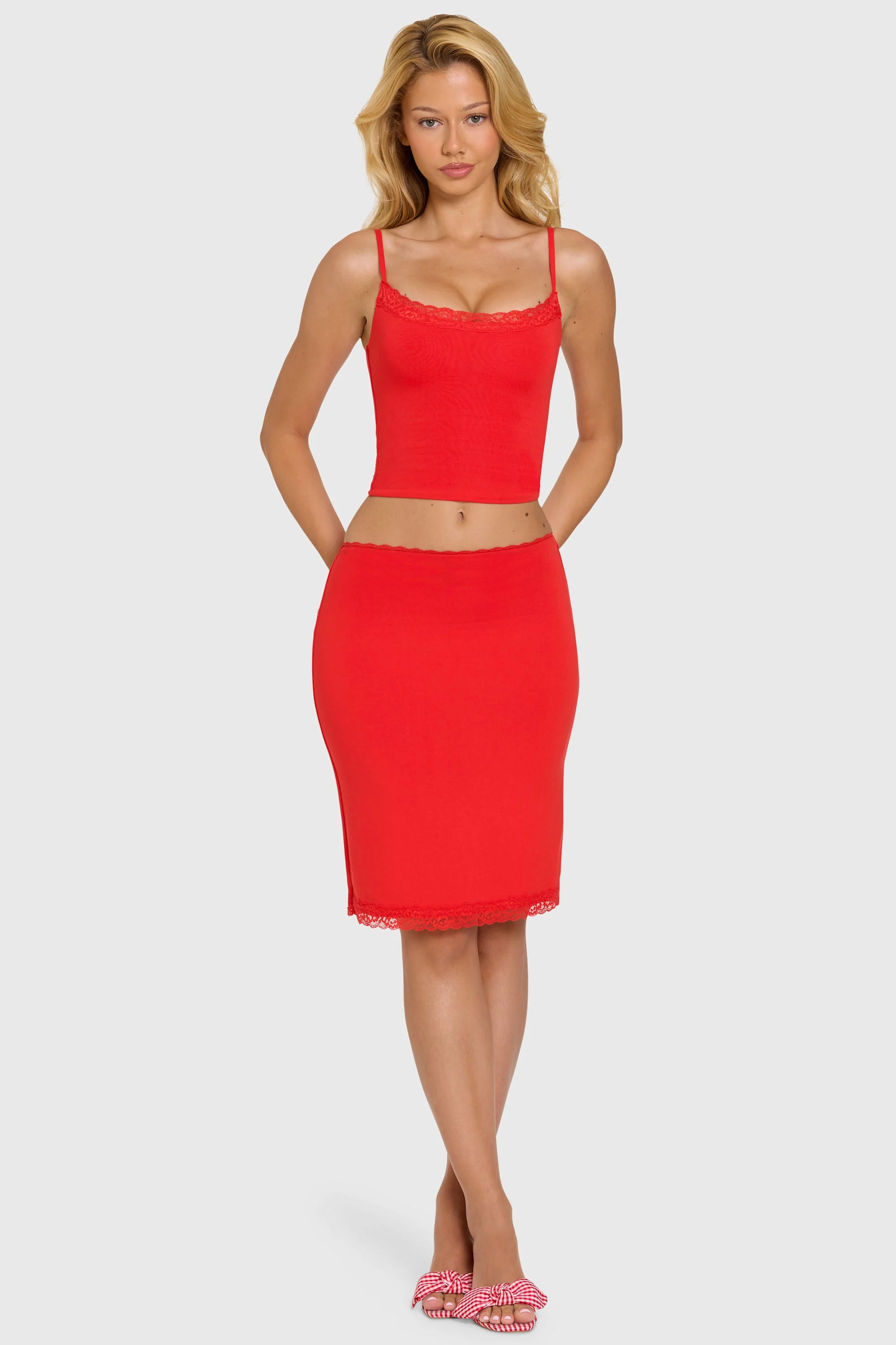 Modal Lace-Trim Midi Skirt in Cherry - Image 7
