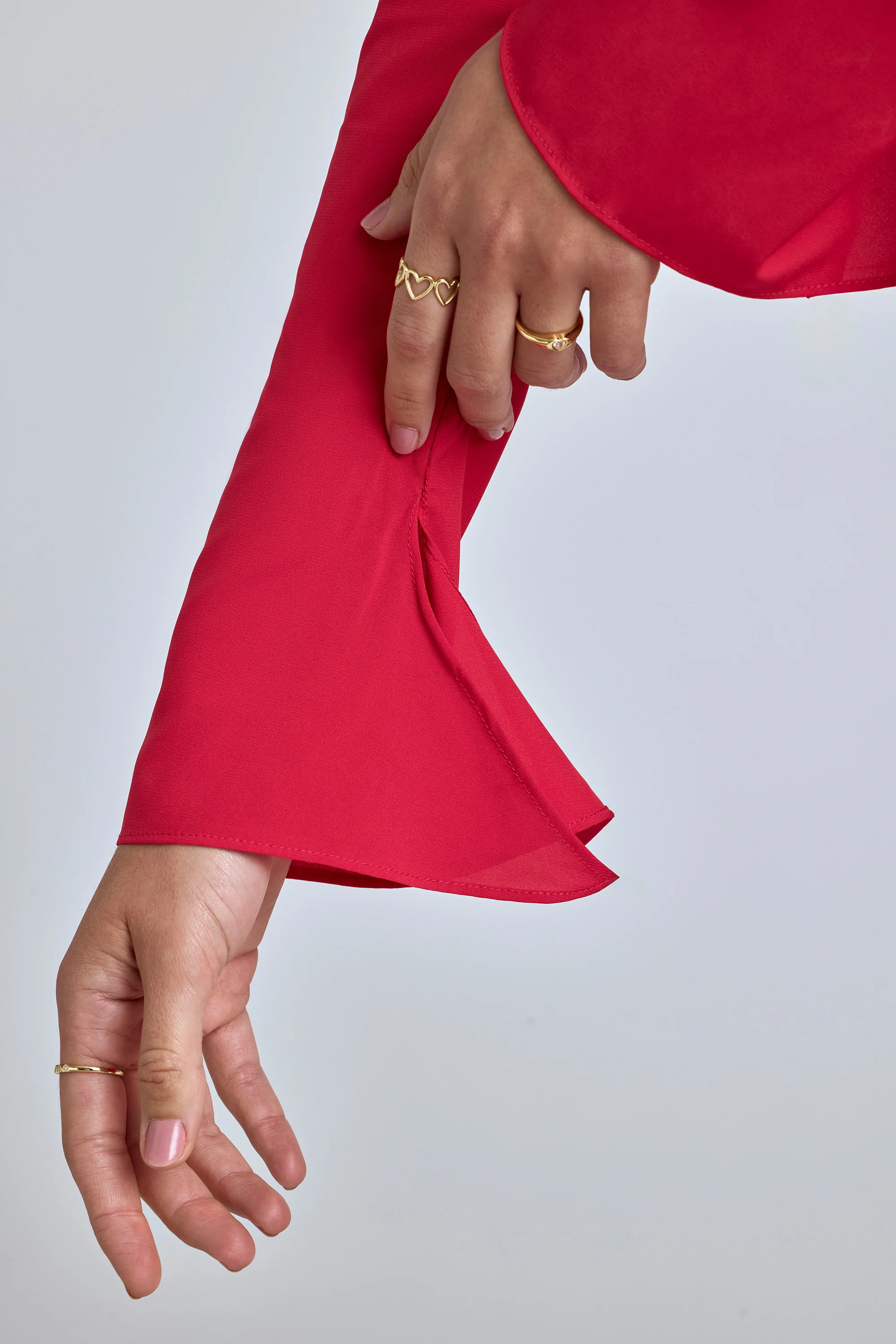 Long Sleeve Godet Mini Dress in Cherry Red - Image 6