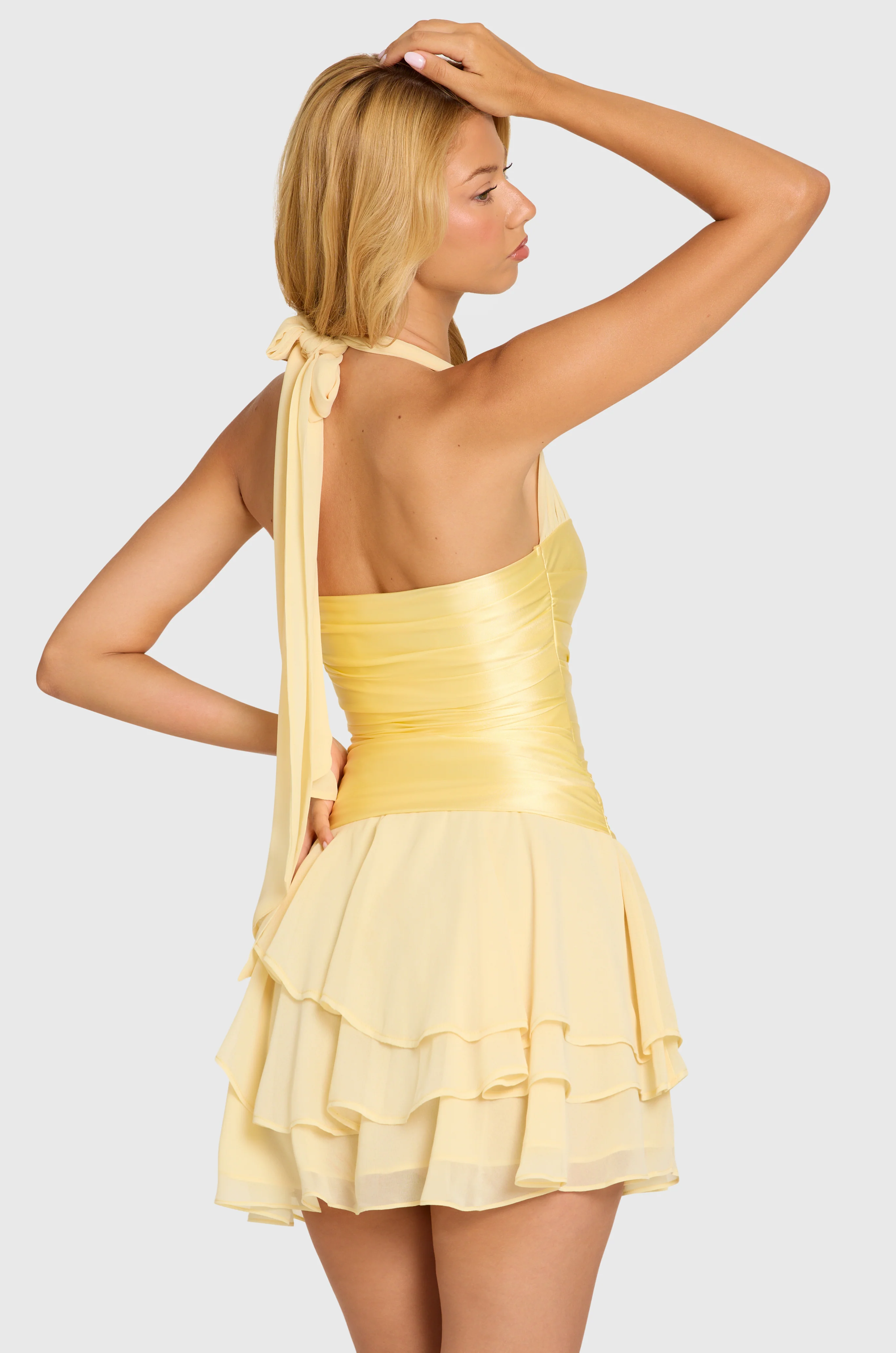 Satin Corset Mini Dress in Butter - Image 2