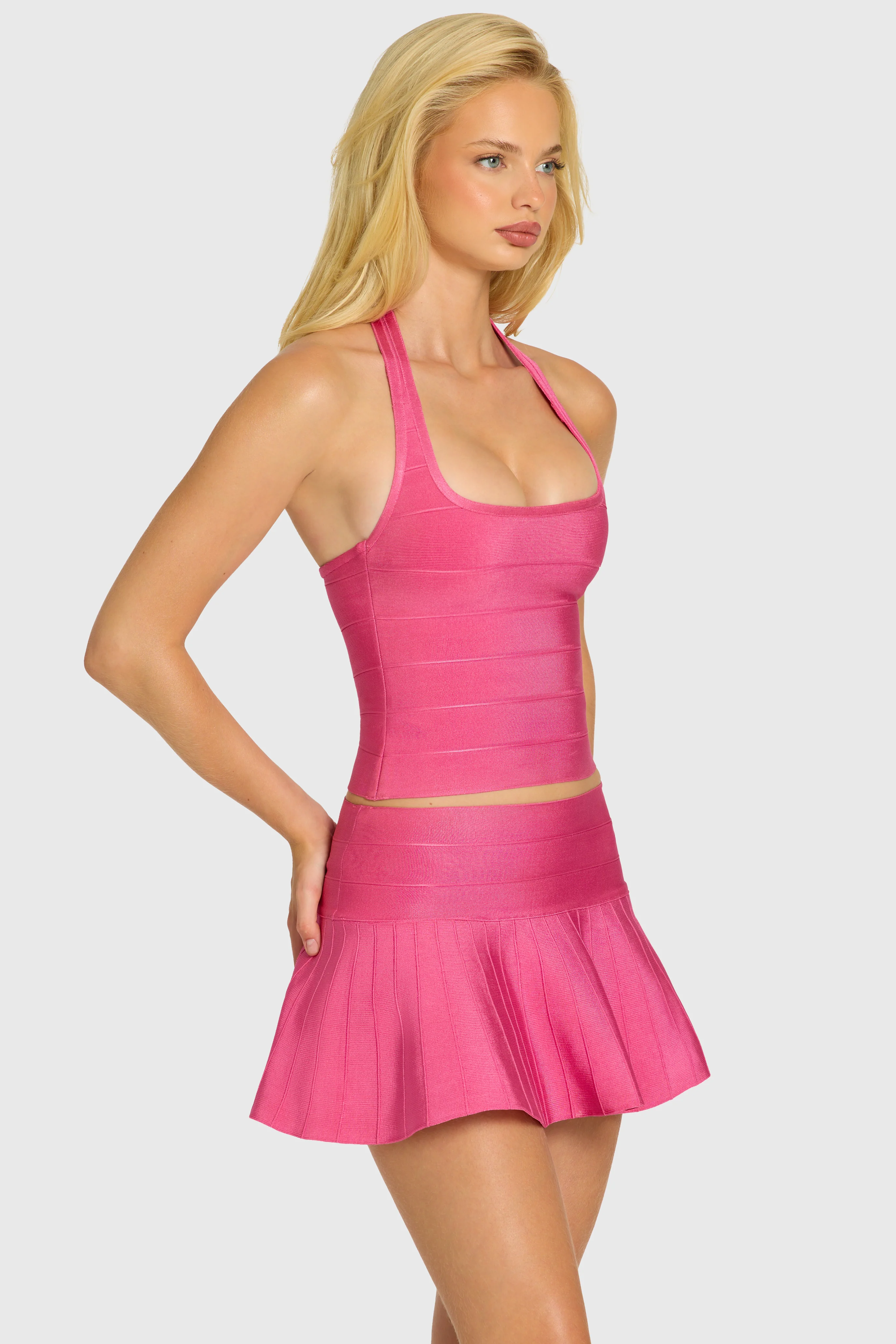 Bandage Halterneck Top in Raspberry - Image 6