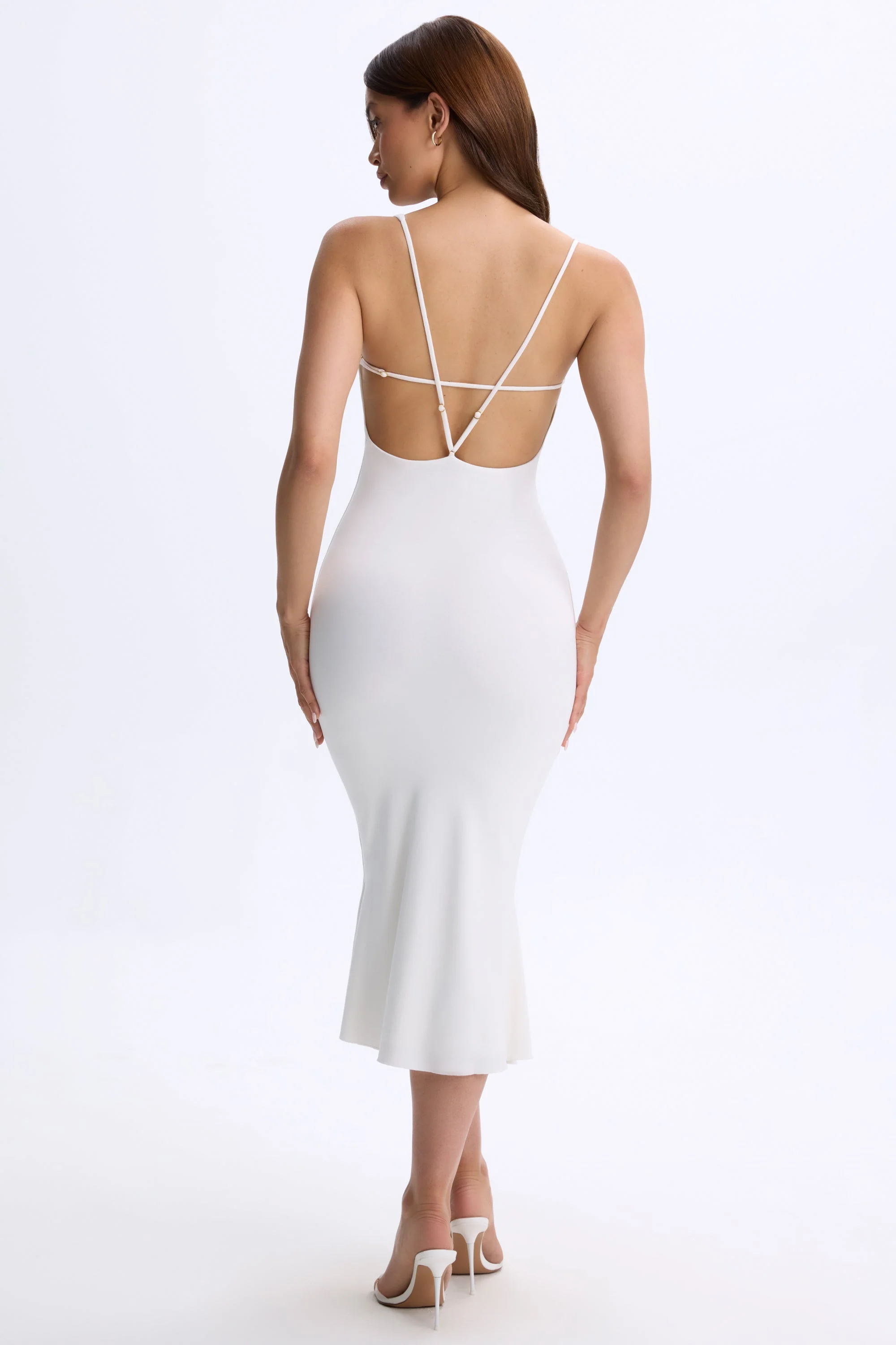 Modal Plunge Open-Back Midaxi Dress in White - Image 2