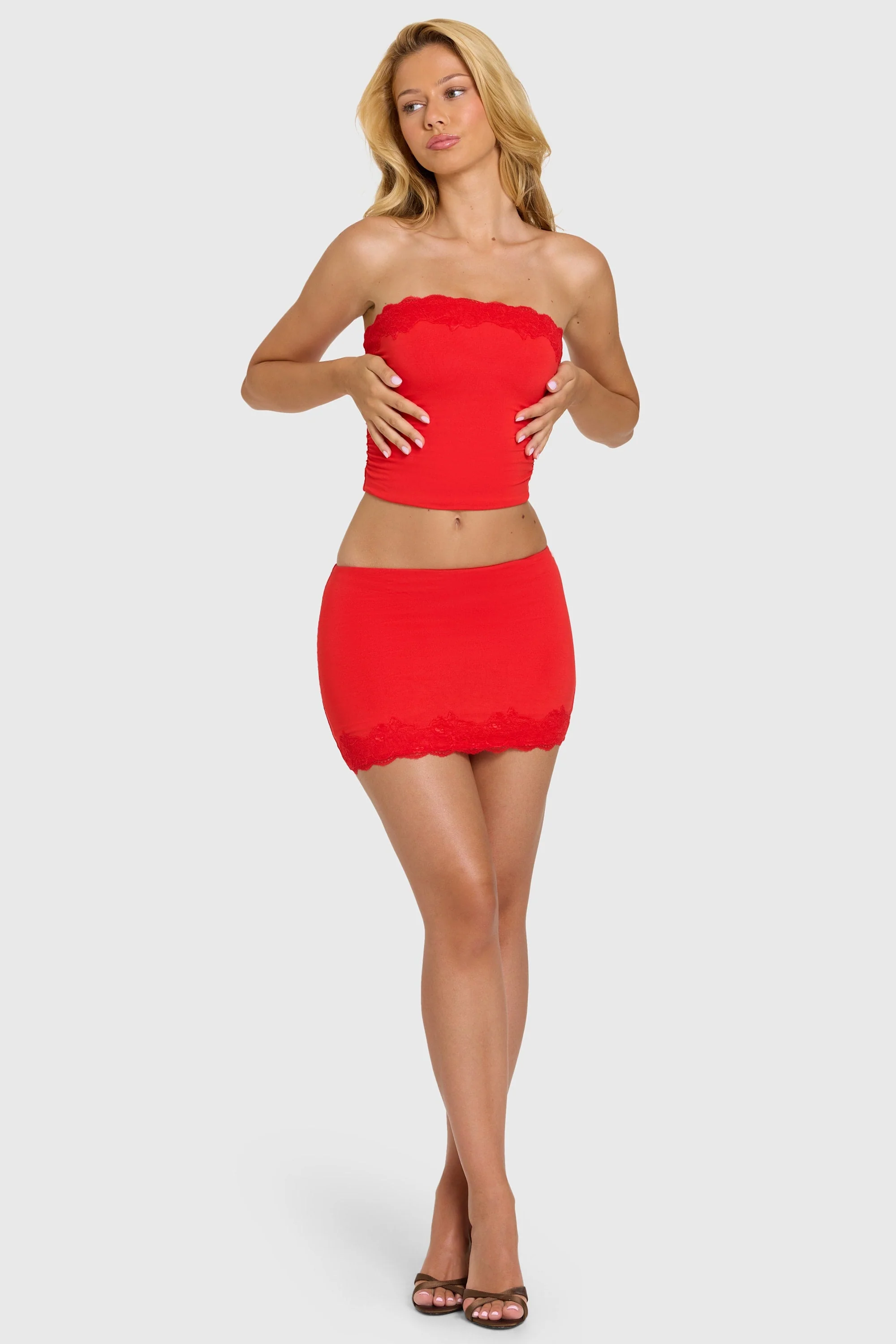 Modal Lace-Trim Skort in Cherry - Image 4