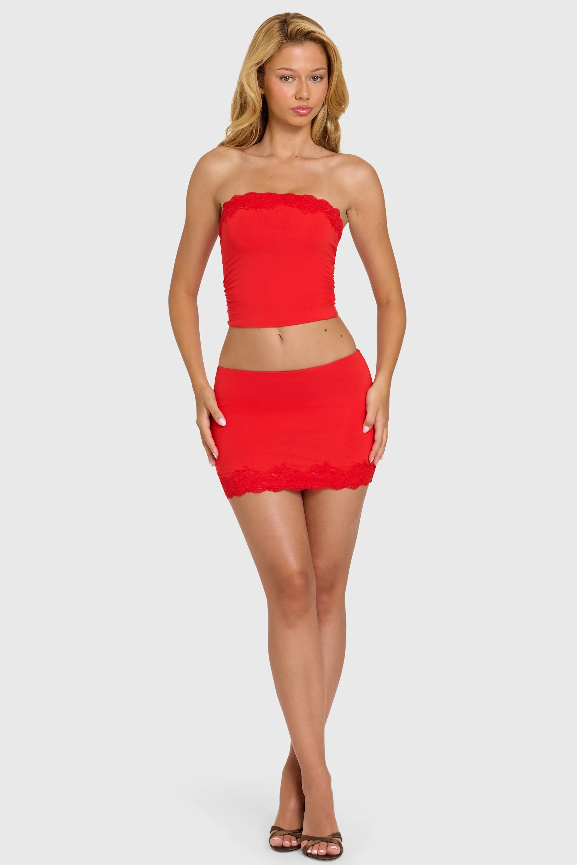 Modal Lace-Trim Skort in Cherry - Image 6