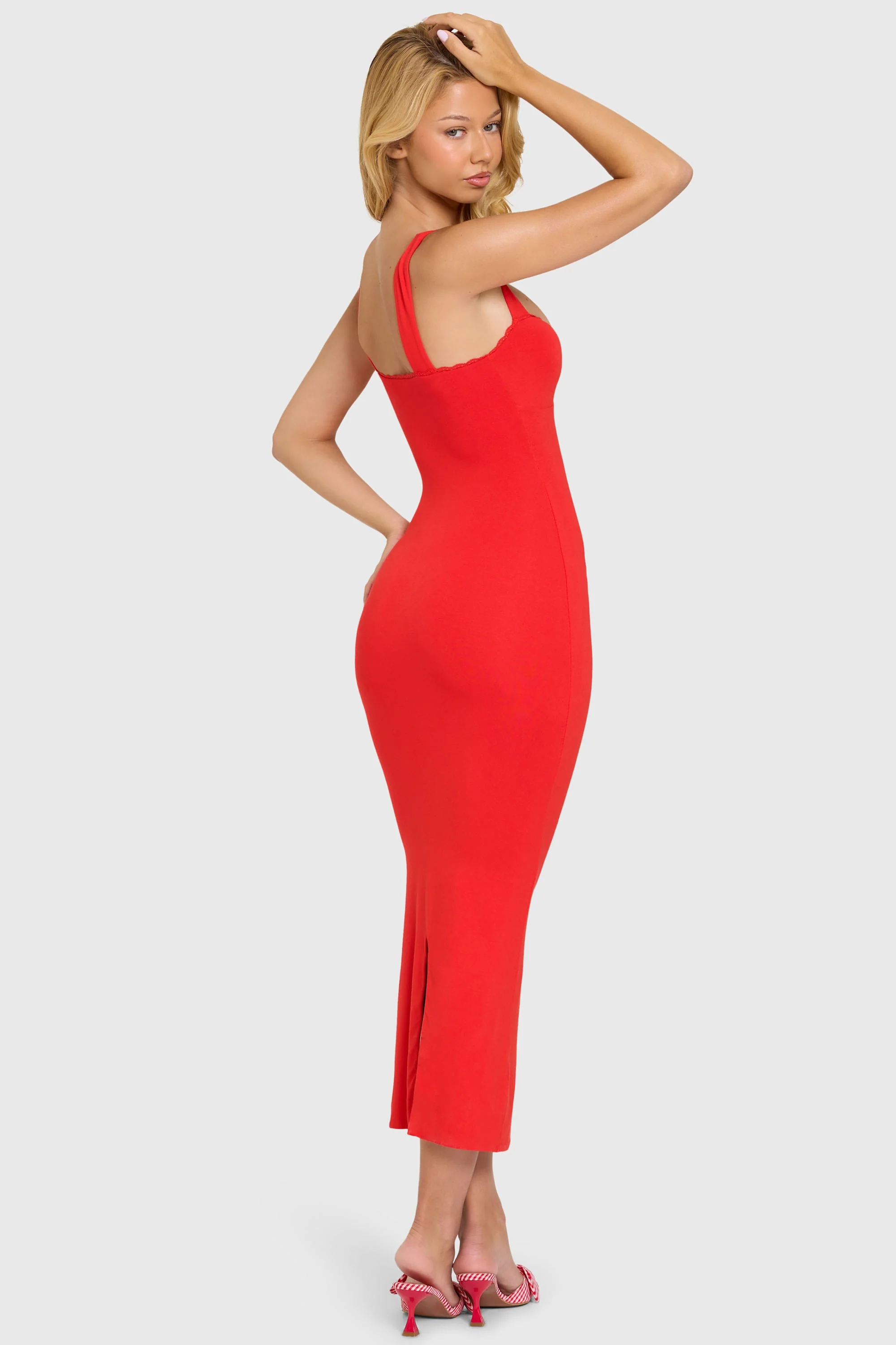 Modal Lace-Trim Midaxi Dress in Cherry - Image 2
