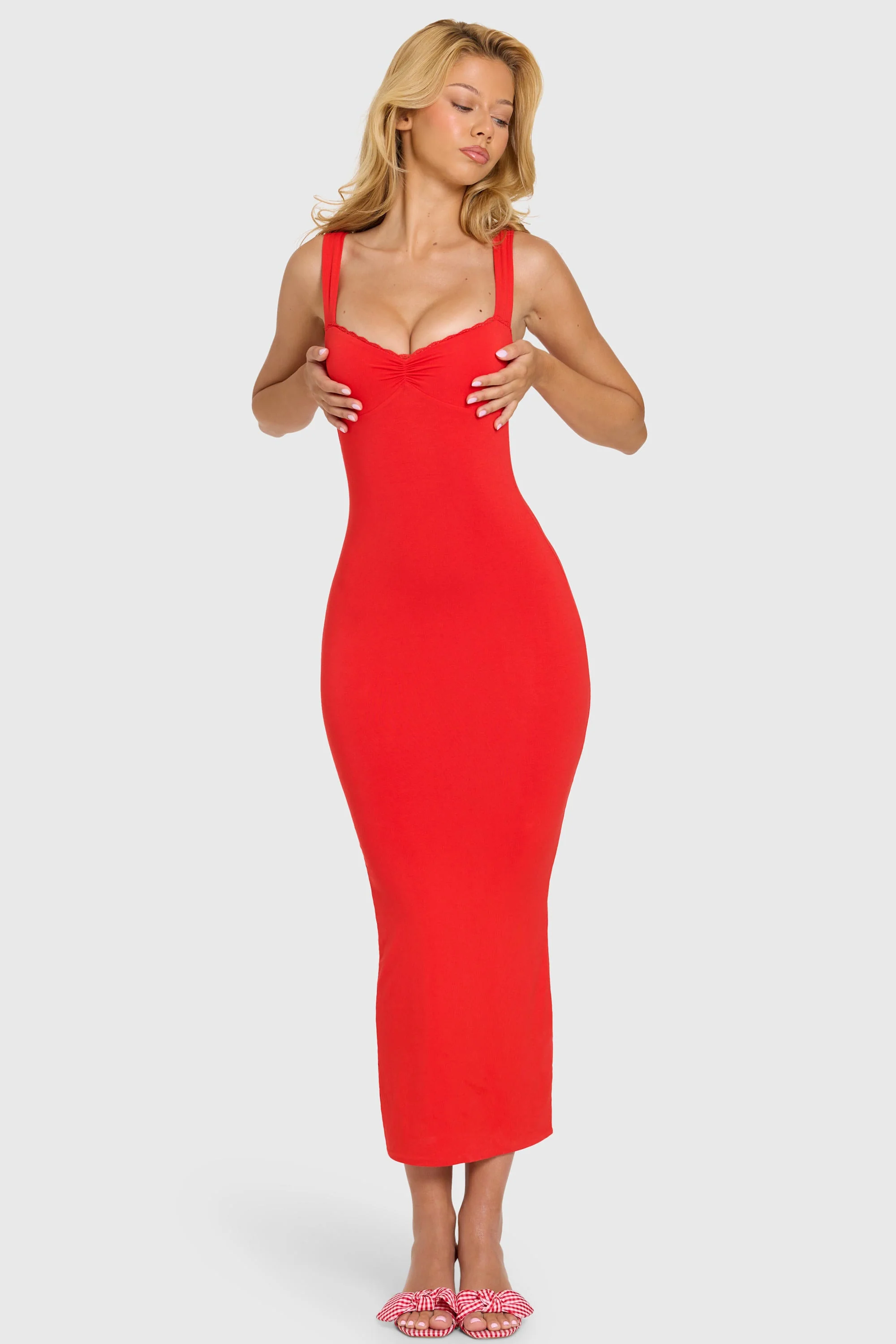Modal Lace-Trim Midaxi Dress in Cherry - Image 5
