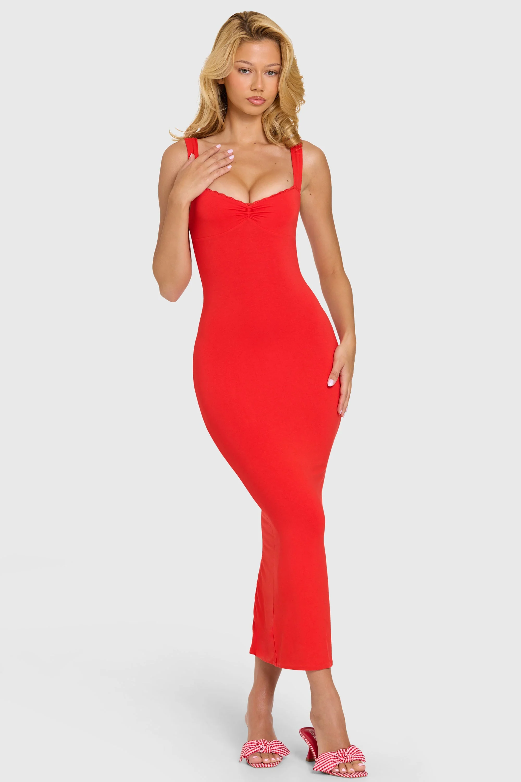 Modal Lace-Trim Midaxi Dress in Cherry - Image 7