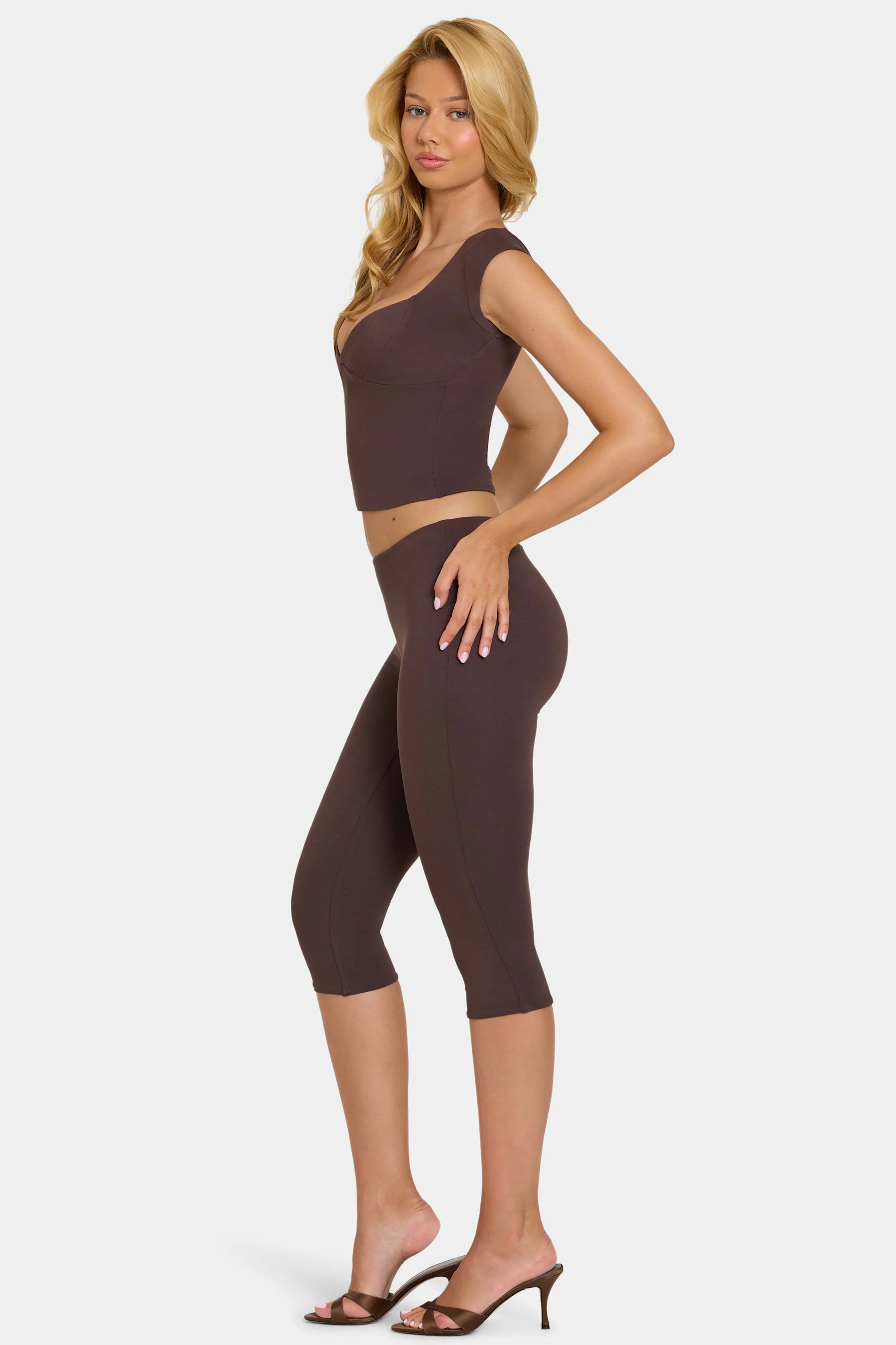 Modal Capri Leggings in Chocolate - Image 3