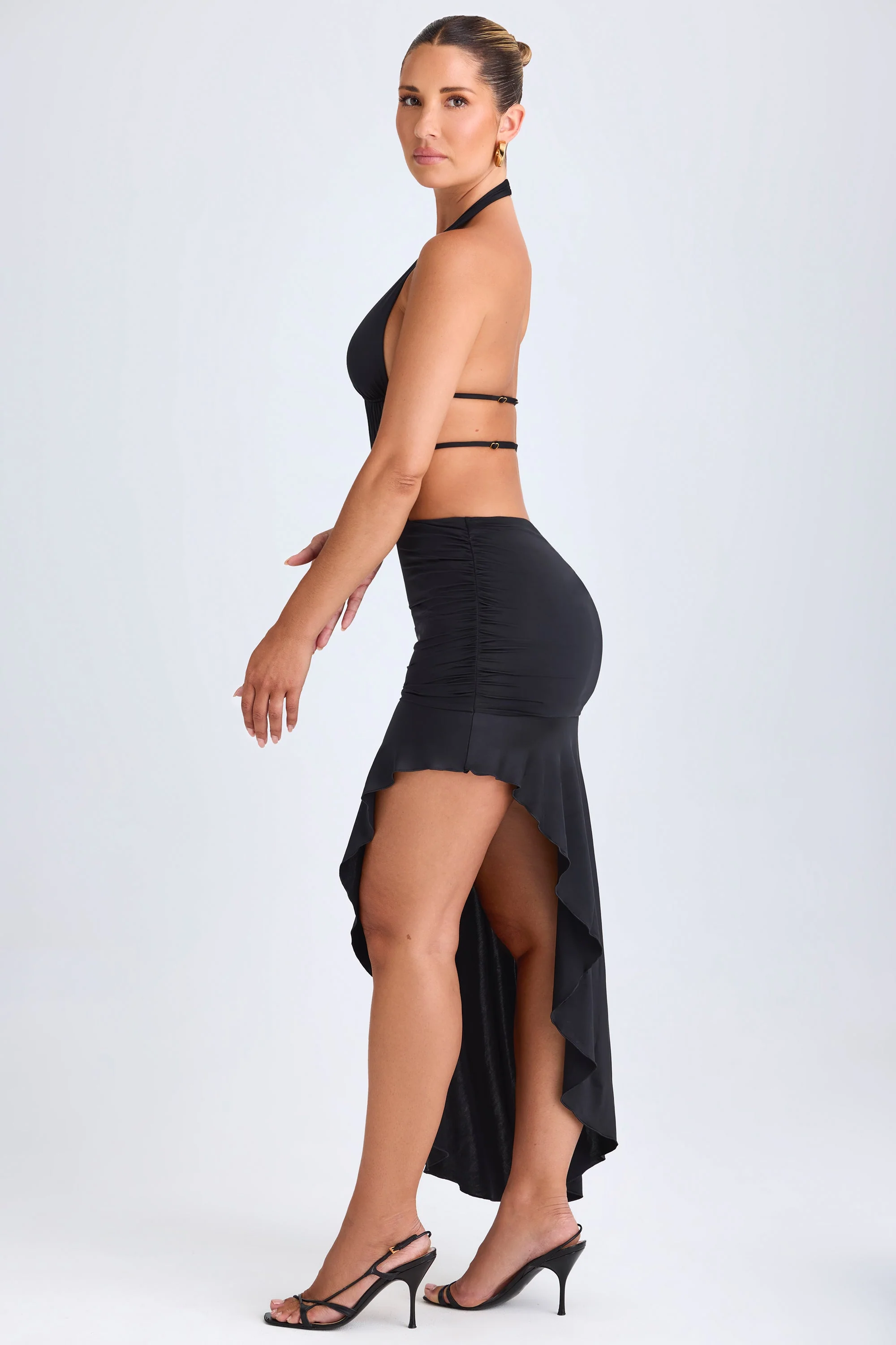 Asymmetric Cut-Out Halterneck Midaxi Dress in Black - Image 3